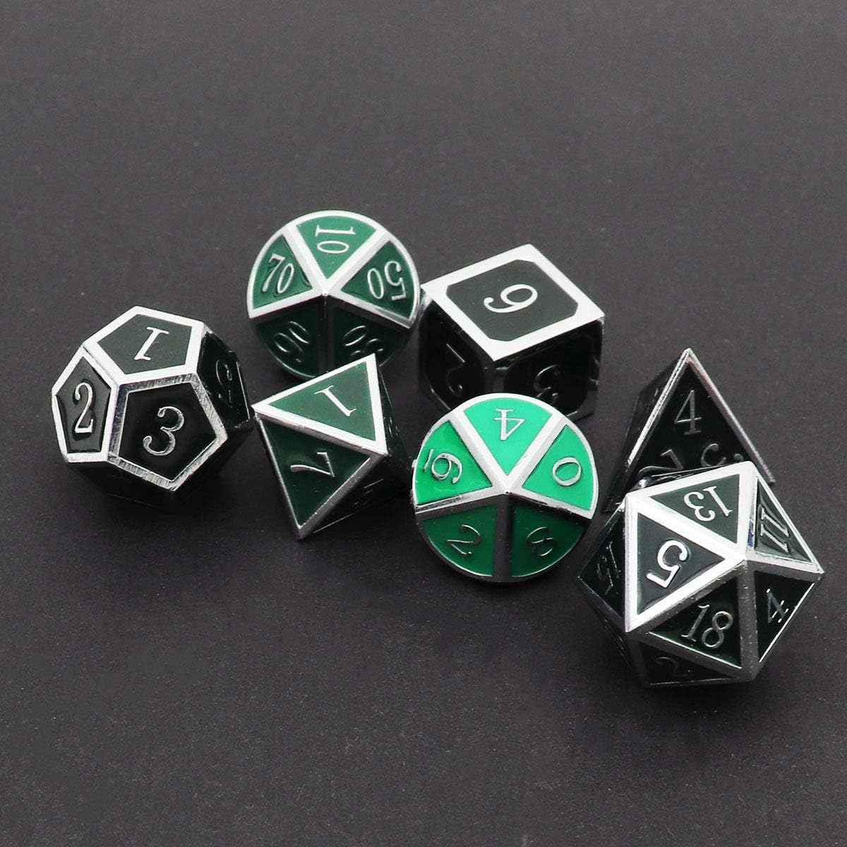 Haxtec Color Shifting Metal DND Dice Set Temperature Sensitive Polyhedral D&D Dices Compatible with Dungeons and Dragons RPG-Silver Black Green Shift