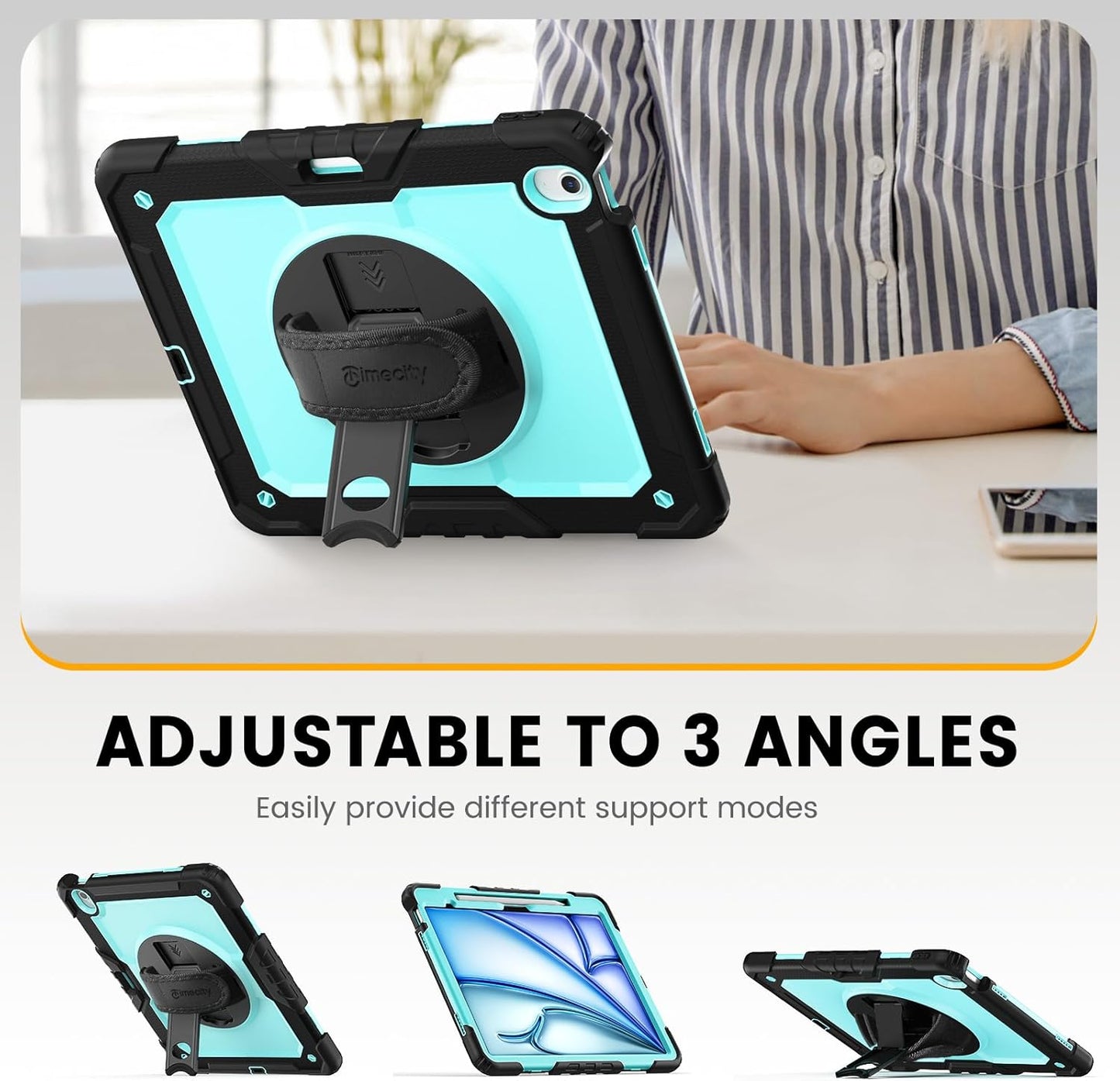 timecity for iPad Air 13 Inch Case M3 2025/ M2 2024, 360° Rotating Stand, Pencil Holder & Wireless Charging, Shockproof with Screen Protector & Shoulder Strap - for Designers & Professionals, Blue
