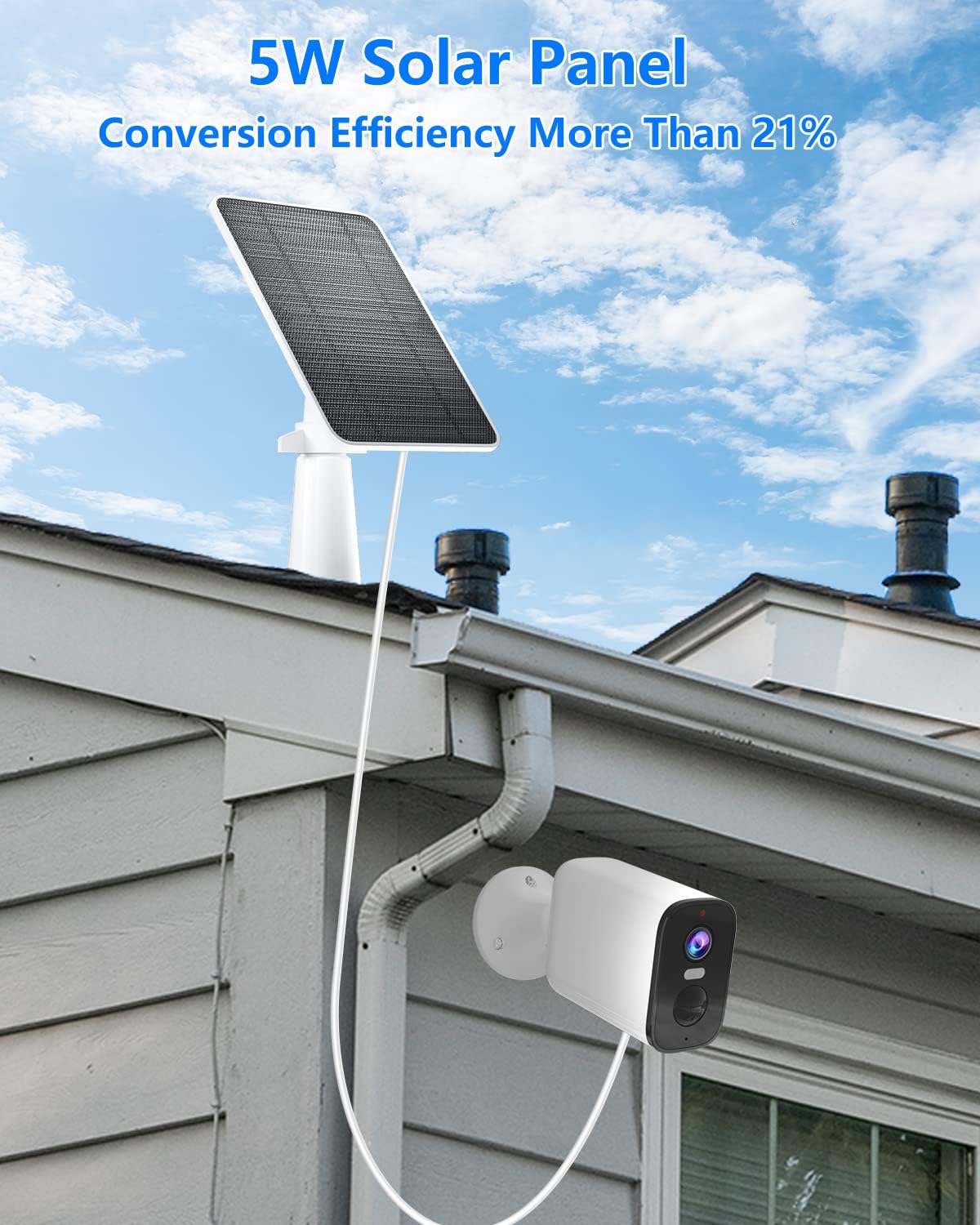 Solar Panel for Security Camera, 5W USB Solar Panel for DC 5V Security Camera, Micro USB & USB-C Port Solar Panel, IP65 Waterproof Solar Charger for Camera,360° Adjustable Mounting 13ft Cable, 4 Pack