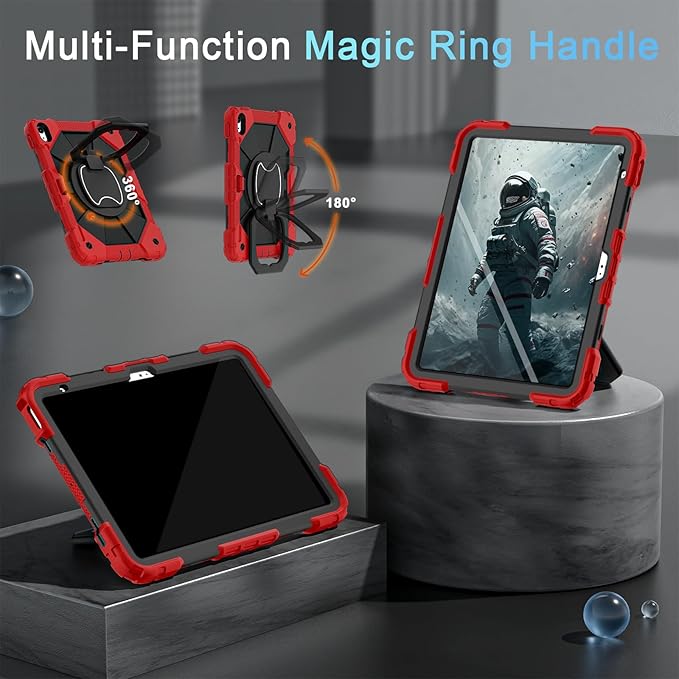 Case for iPad (A16) 11th Generation 11 Inch (2025) /iPad 10th Generation 10.9 Inch (2022) with Screen Protector,Military Grade Shockproof 10th Gen i Pad Case with Rotatable Stand,Red Black