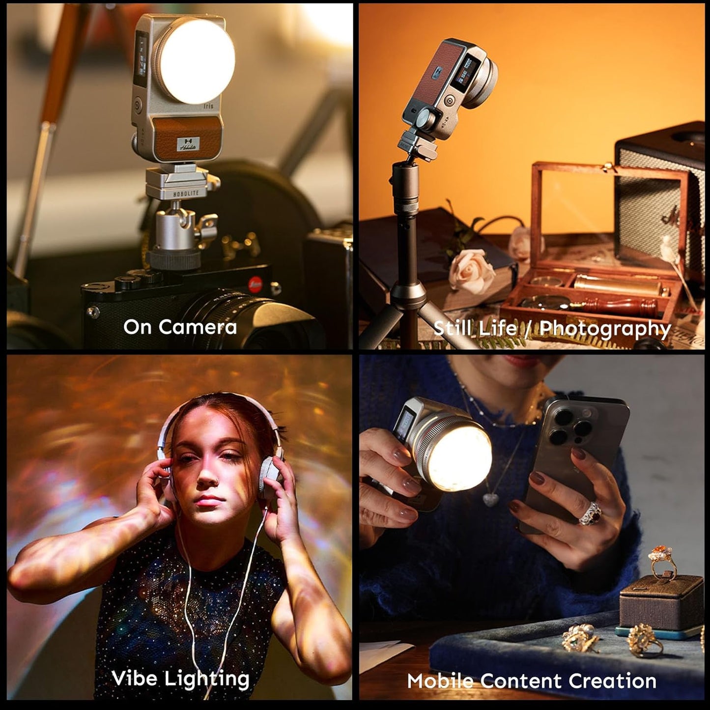 Harlowe Iris Content Creator Lighting Kit 5W Bi-Color Portable LED Light for Photography and Video Recording with Magic Lens, 2700K-6500K CRI/TLCI 96+, IP54, App Control on Camera Light Creator Kit