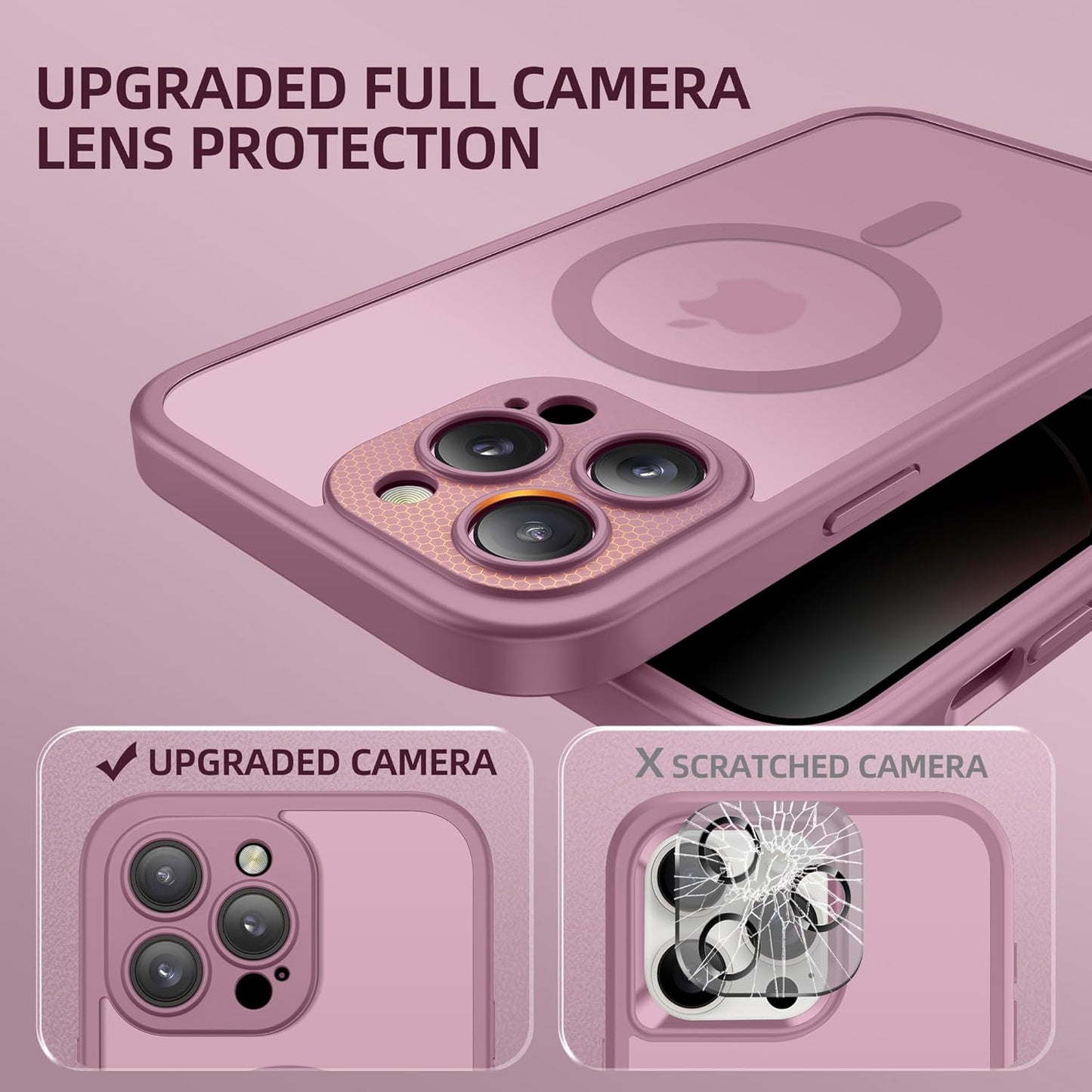 BERFY Magnetic for iPhone 14 Pro Max Case,Compatible with MagSafe,Built-in Privacy Screen Protector and Upgraded Camera Protection,Anti-Spy Full Body Shockproof Phone Case for 14 Pro Max,Palevioletred
