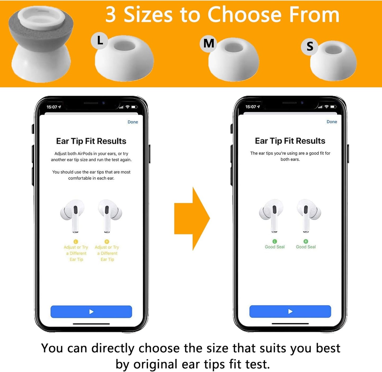 Airpod Pro Ear Tip Memory Foam & Silicone Hybrid Ear Tips, Perfect Noise Reduction, Stays in Your Ears, Ultra-Comfort, Anti-Slip Eartips, Fit in The Charging Case (Grey, Small)