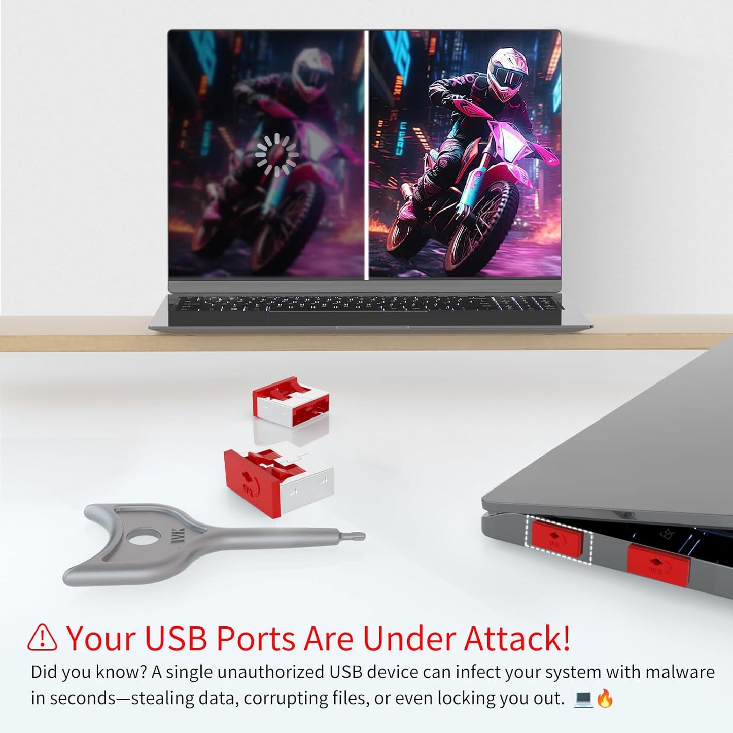 24PCS USB Metal Port Lock Blocker with 2 Keys - Secure USB-A Port Protector for PC/Laptop, Anti-Theft Data Security Lock, Dust & Moisture Proof Cover, Removable Type-A Connector Red
