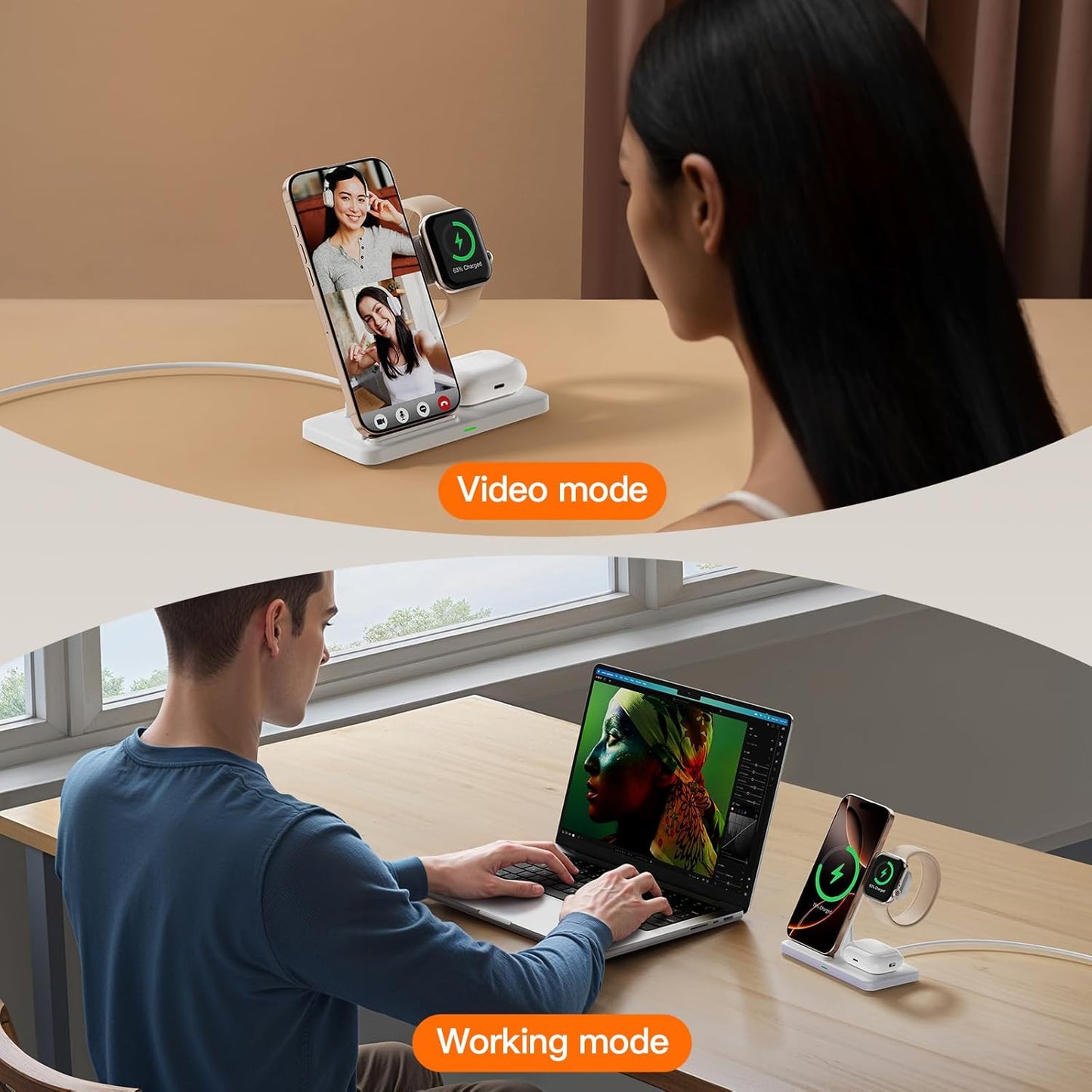 2025 3 in 1 Wireless Charger for iPhone 16 15 14 13 12 11 XR 8, Apple Charging Station for Apple Watch 10/9/Ultra/8/7/SE/6/5/4 & AirPods Series, Wireless Charging Station for Multiple Devices Apple