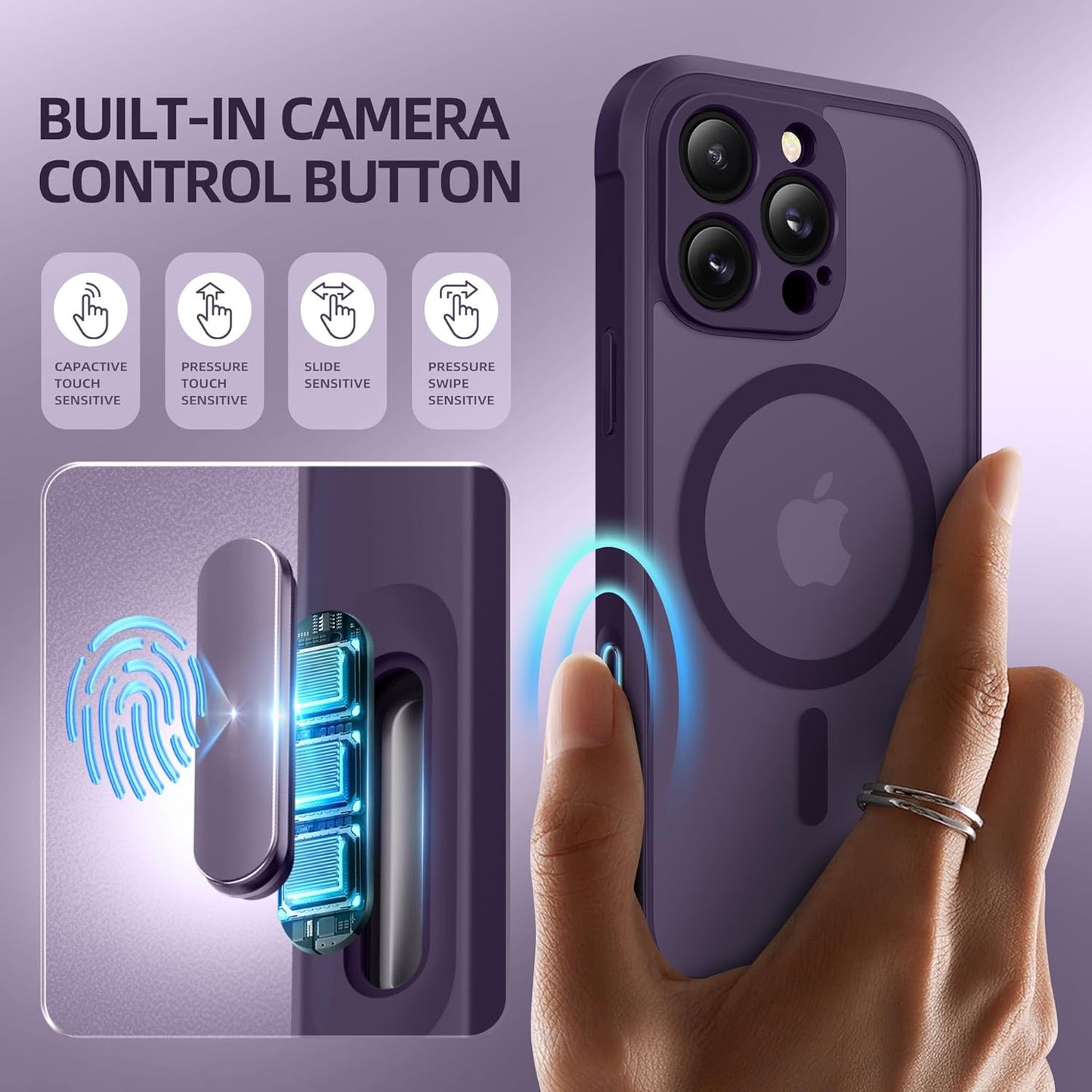 BERFY Magnetic for iPhone 16 Pro Case, Compatible with MagSafe, Built-in Privacy Screen Protector and Upgraded Camera Protection, Anti-Spy Full Body Shockproof Phone Case for 16 Pro 6.3", Deep Purple