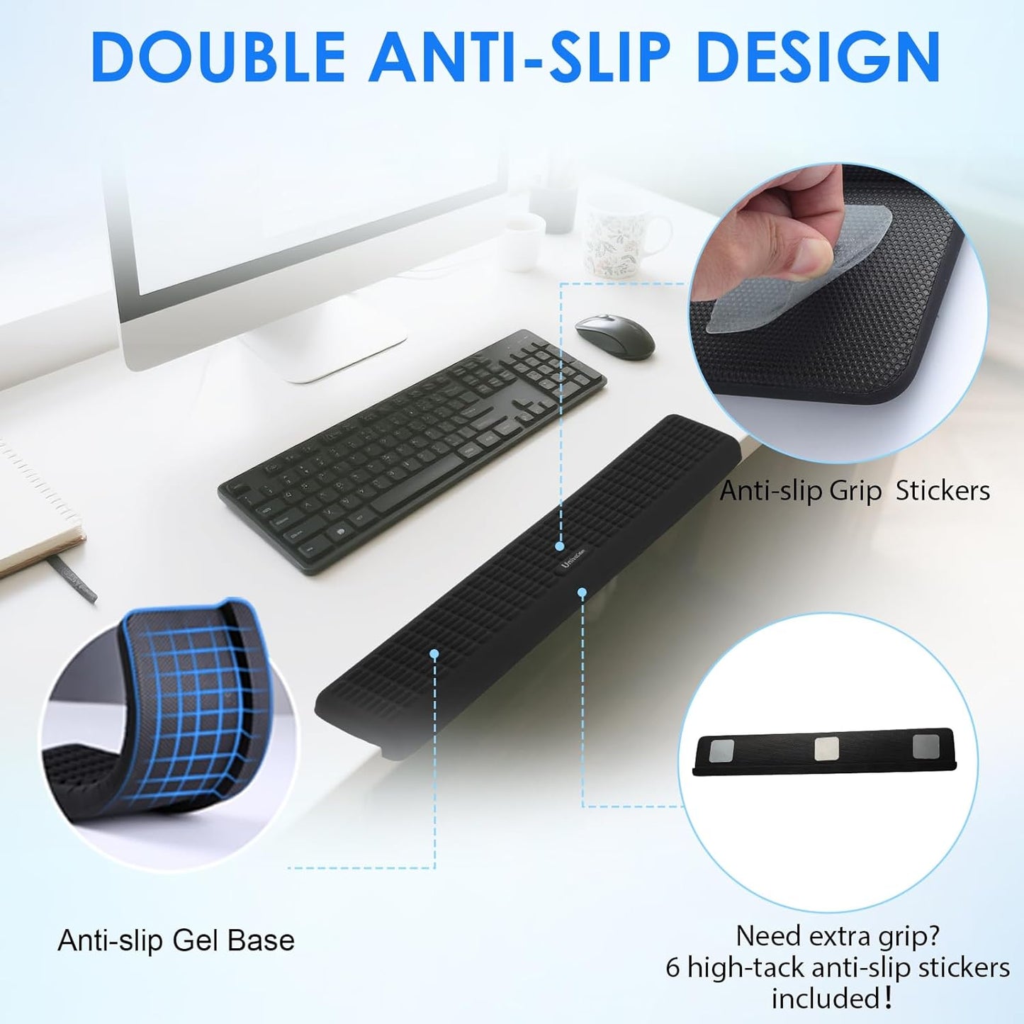 UnivoColors PostureUp L-Shaped Desk Long Wrist Rest Elbow, Non-Slip, Memory Foam, Desk Edge Support, Ergonomic Design for Long-Hour Work (23.6 * 3.9 inch One-Piece Design,Navy)
