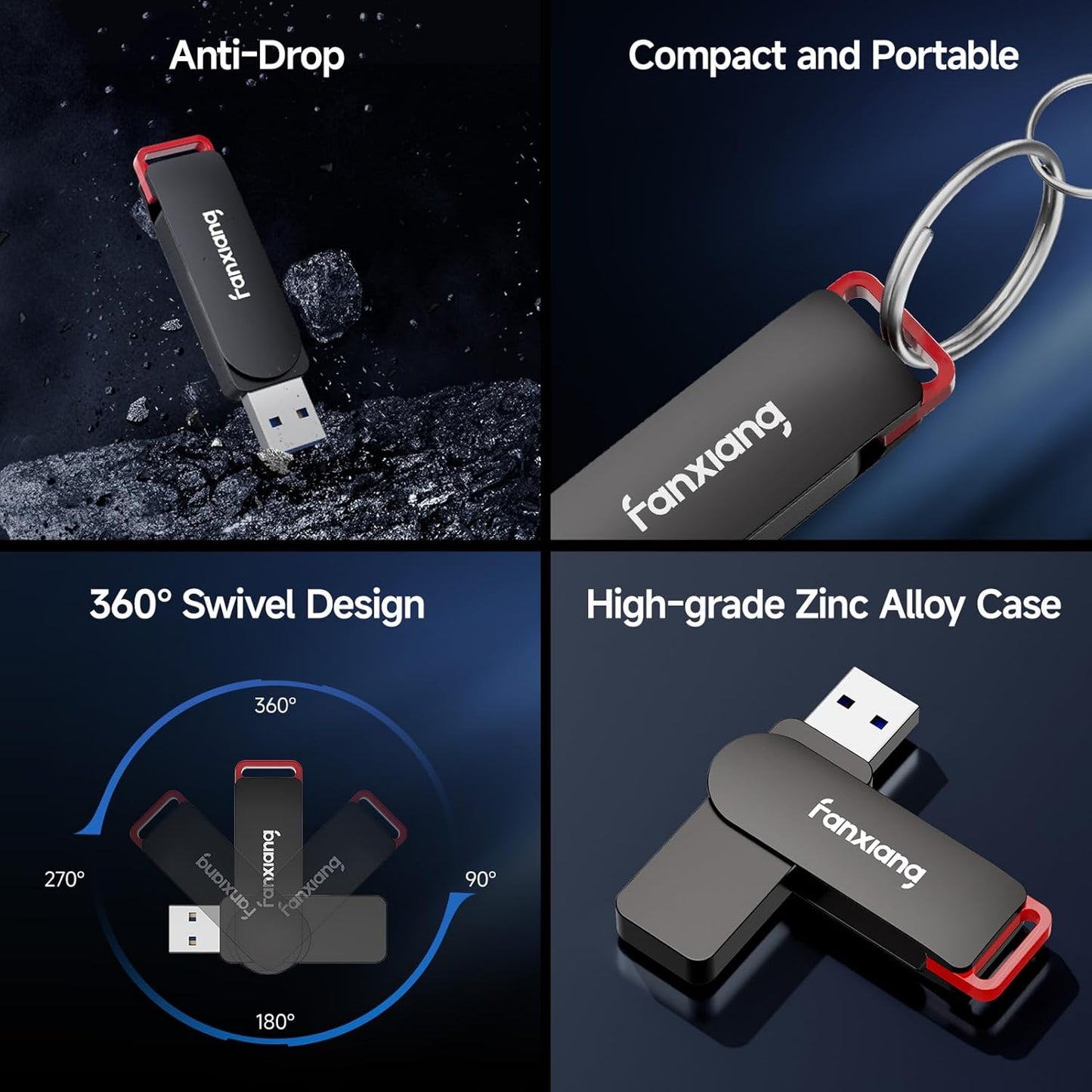 2 Pack 128GB USB Flash Drive, Metal Thumb Drives, USB 3.2 Up to 200MB/s Type A Memory Stick for Storage and Backup, F309