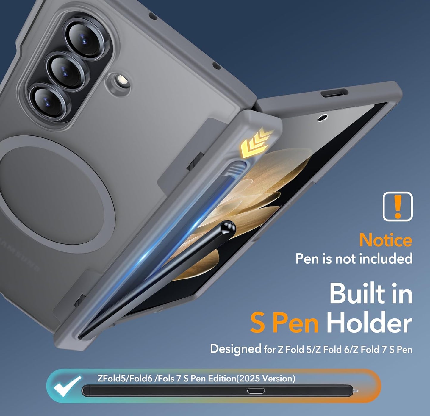 Oneagle Magnetic for Samsung Galaxy Z Fold 7 Case Built in Screen Protector Translucent [Fit for MagSafe] [S Pen Holder Slot] [Hinge Protection] MIL-Grade Shockproof Matte Case for Galaxy Z Fold 7
