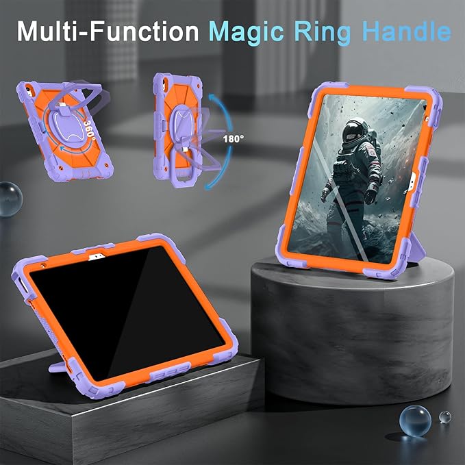 Case for iPad (A16) 11th/10th Generation 2025/2022,10th Gen iPad Case with Screen Protector 360° Rotating Stand,Heavy Duty Shockproof Cover for i Pad 11.0/10.9,Purple Orange