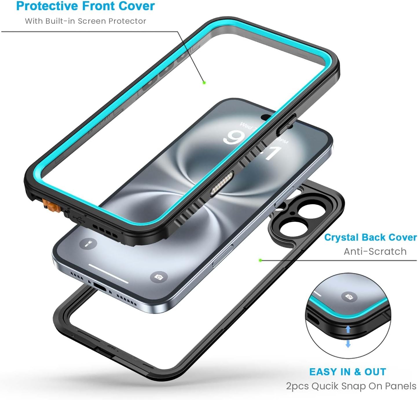 Lanhiem for iPhone 16 Plus Case, IP68 Waterproof Dustproof Shockproof Cases with Built-in Screen Protector, 360 Full Body Heavy Duty Rugged Phone Cover for iPhone 16 Plus - 6.7 inch (Blue)
