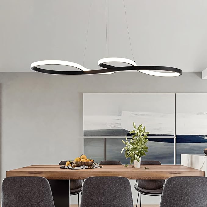Modern LED Chandelier Dining Room Pendant Light Dimmable Creative Chandelier Dimmer Color 3000-6000K Adjustable Hanging Lamp for Bedroom Living Room Kitchen 50W (Black)