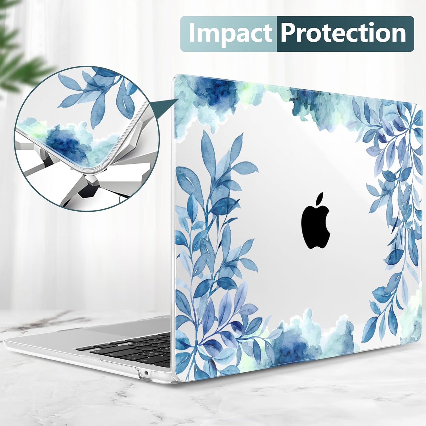 TWOLSKOO for M4 MacBook Air 13.6 inch Case 2025-2022 Release M4 A3240 M3 A3113 M2 A2681, Plastic Hard Shell & Screen Protector & Keyboard Cover & Trackpad Film, Blue Floral