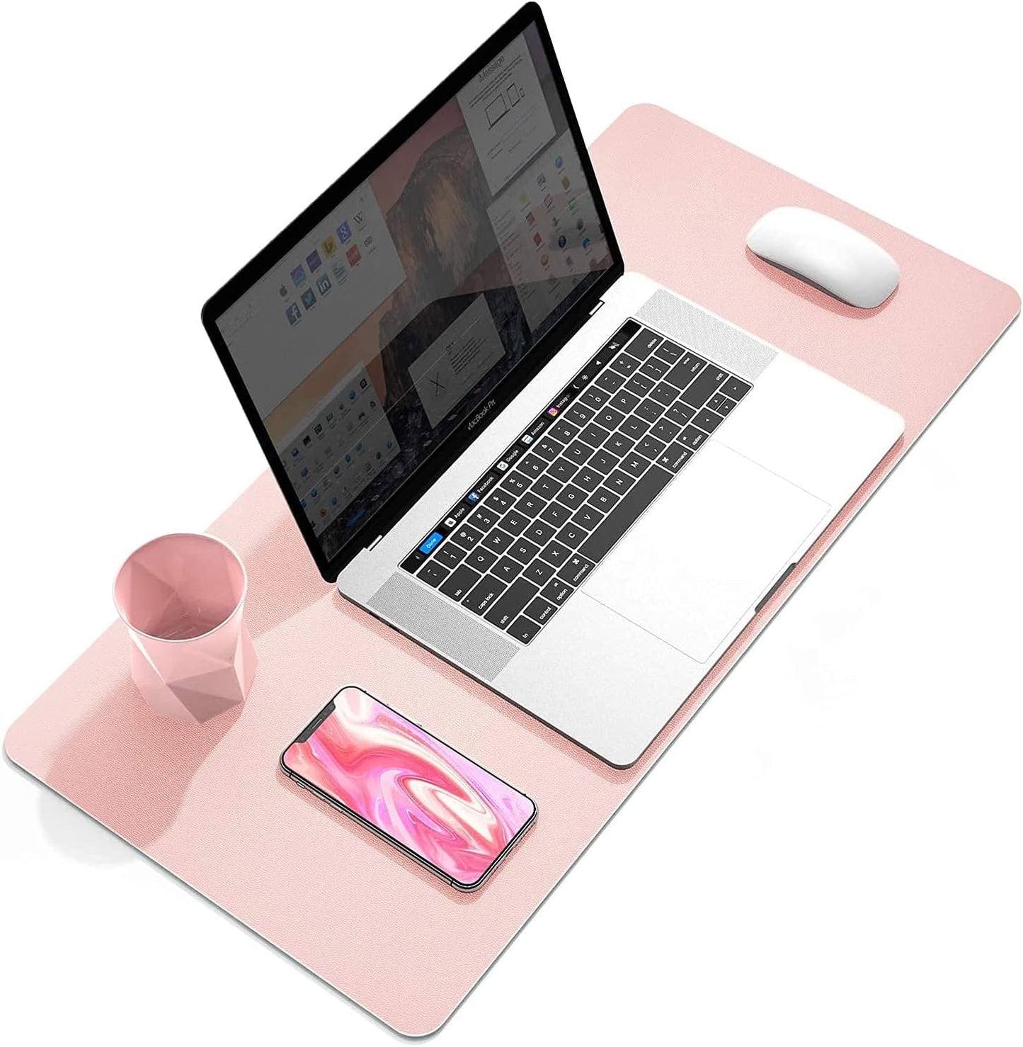 YSAGi Desk Pad, Desk Mat, 23.6" x 13.7" Ultra Thin Waterproof PU Leather Desk Blotter, Laptop Leather Desk Pad Protector for Keyboard and Mouse, Dual-Sided Desk Writing Pad for Office and Home (Pink)