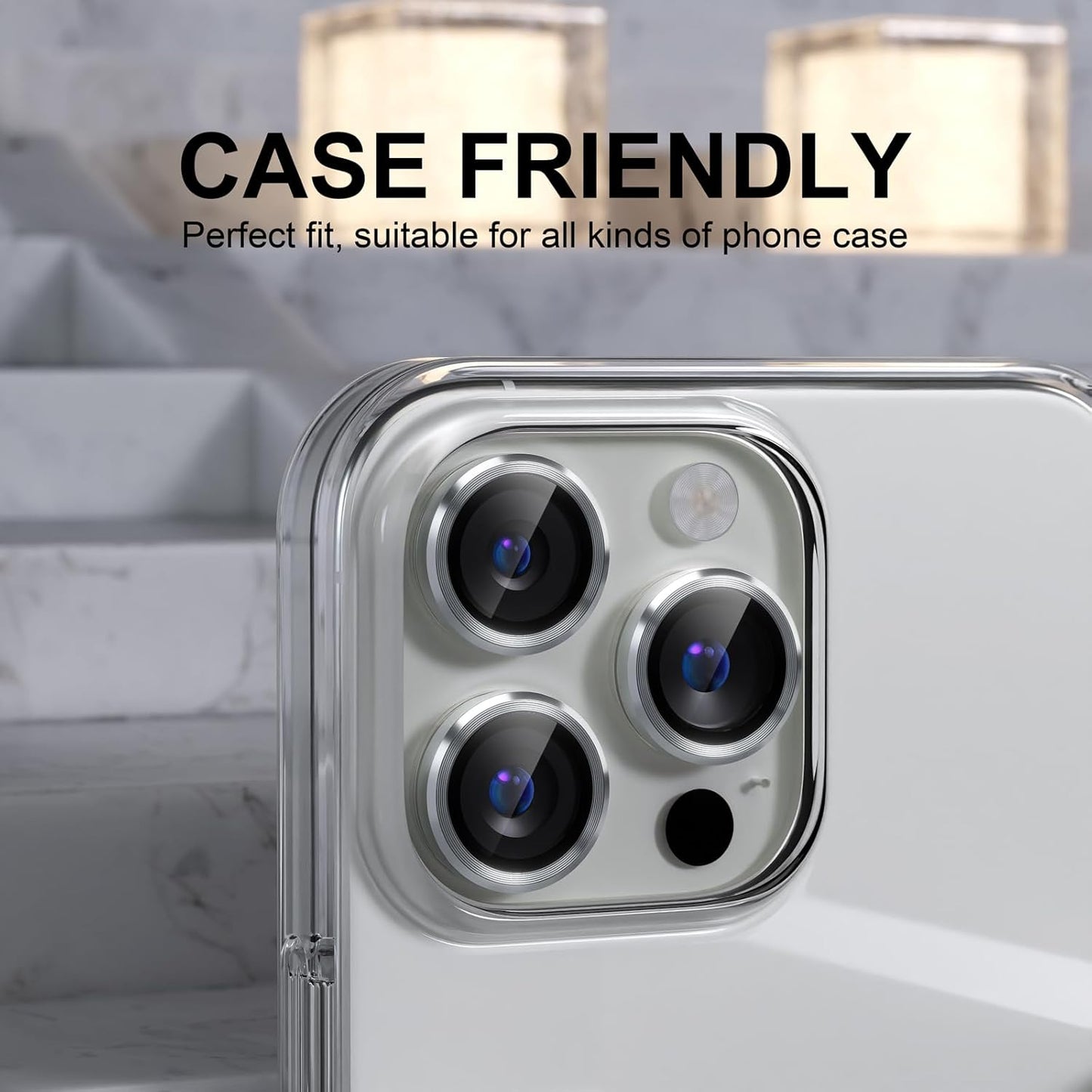 Choiche Compatible for iPhone 16 Pro/iPhone 16 Pro Max Camera Lens Protector, 9H Tempered Glass Camera Cover Screen Protector Metal Ring Decoration Accessories (Silver)