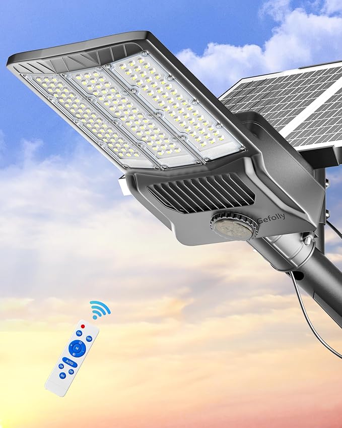 Gefolly SL-11000W Solar Street Lights Outdoor, 800000LM Commercial Parking Lot Light Dusk to Dawn IP67 Waterproof 6500K Security Flood Lights Lamp for Yard, Road, Basketball Courts