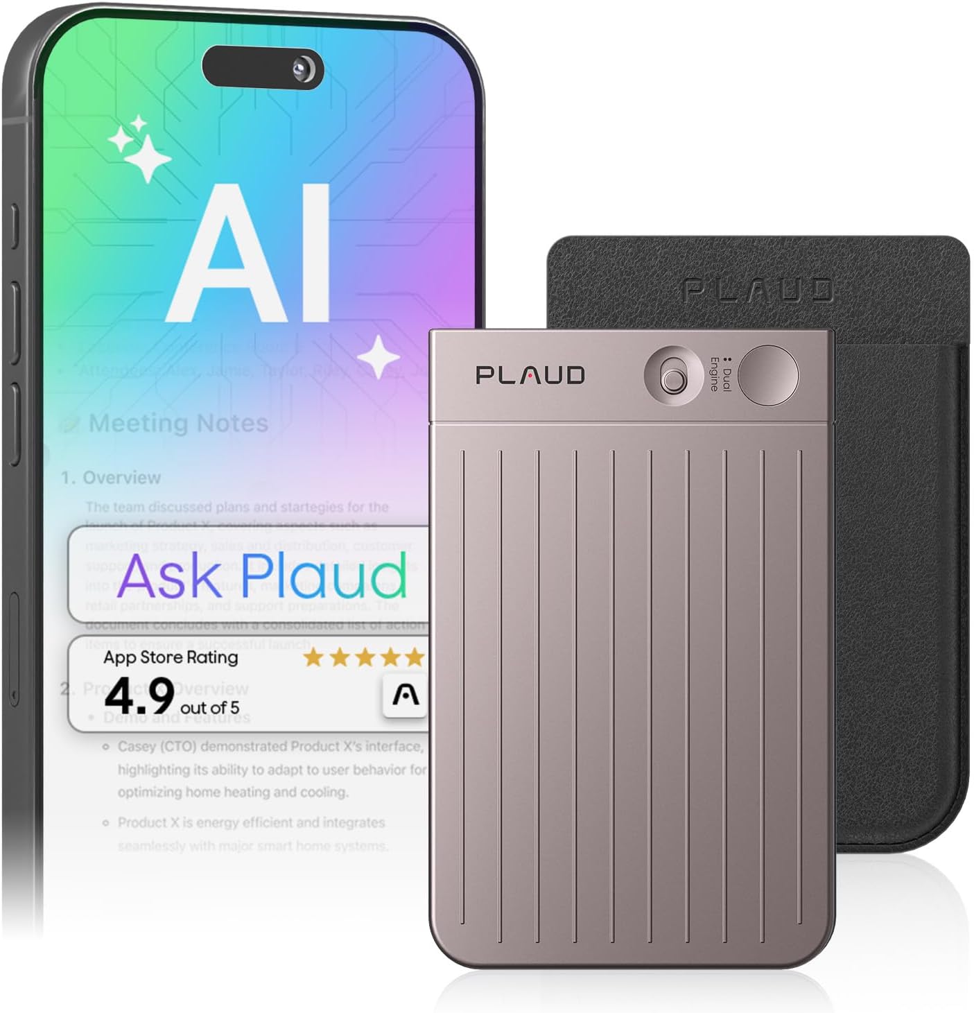 Plaud Note AI Voice Recorder, Voice Recorder w/Case, App Control, Transcribe & Summarize with AI Technology, Support 112 Languages, 64GB Memory, Audio Recorder for Lecture, Meeting, Call, Interview