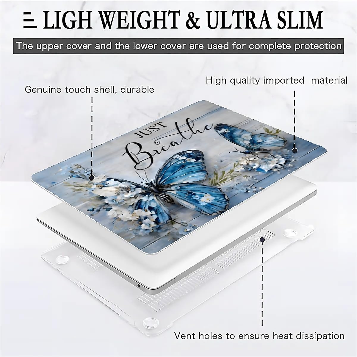 Compatible with MacBook Air 13.3 13.6 Inch Case 2022 2021 2020 2019 Plastic Hard Shell Case Cover,13.6 Air (A2681) M2 2022, Butterfly