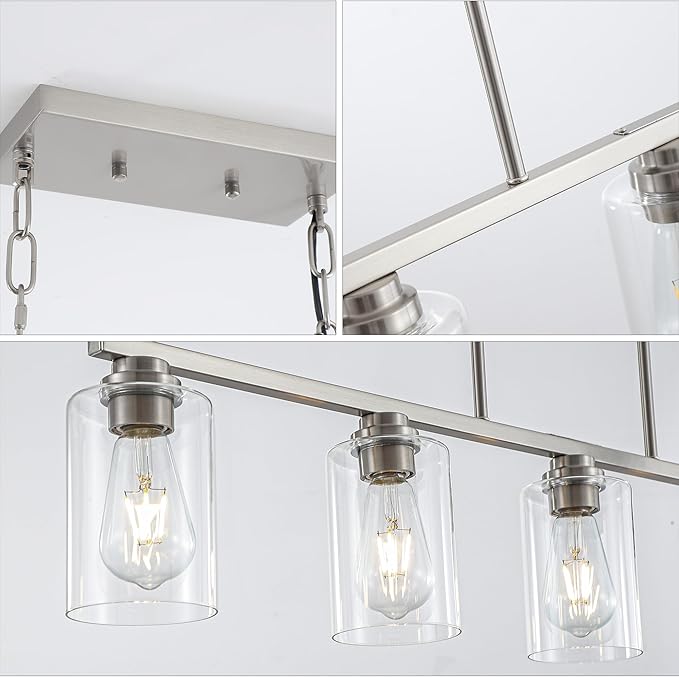 Island Light for Kitchen, Brushed Nickel Dining Room Light Fixture Over Table, 5-Light Linear Chandelier Pendant Lighting for Dining Table Kitchen Island Living Room