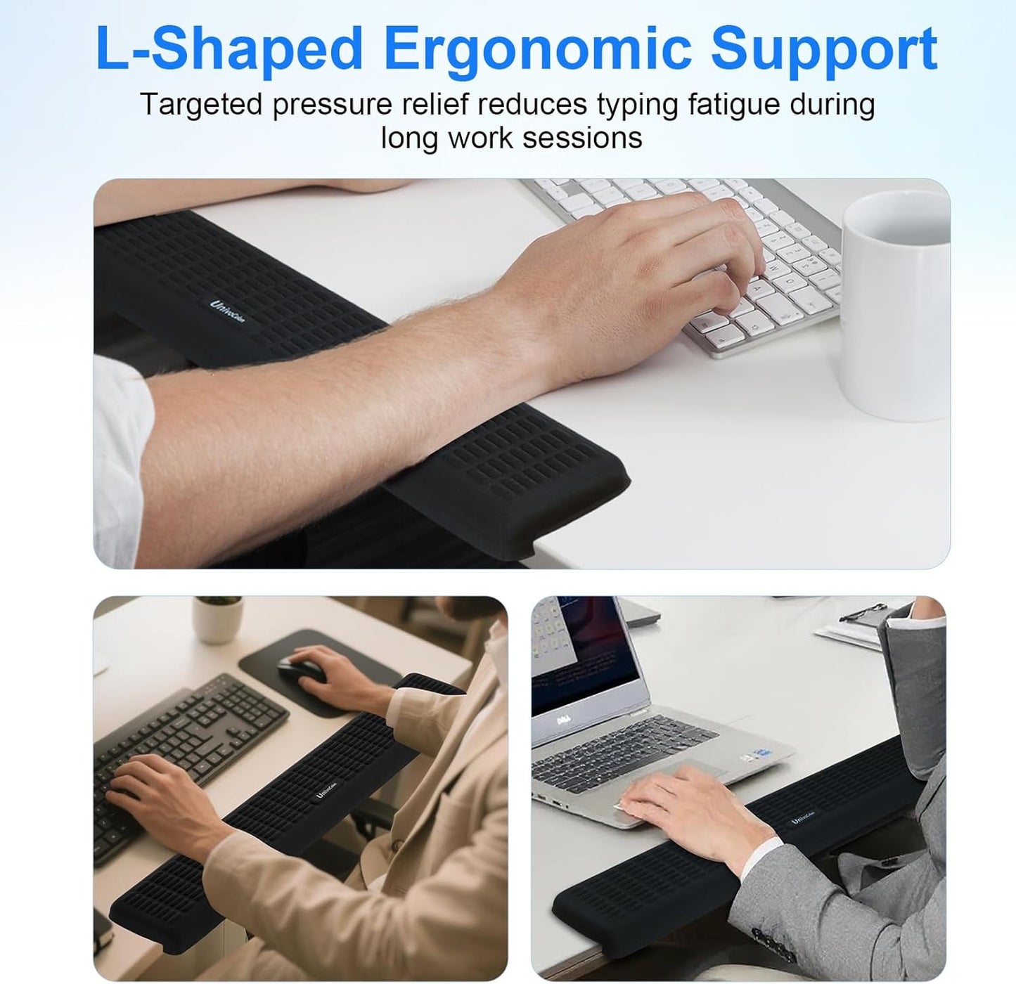 UnivoColors PostureUp L-Shaped Desk Long Wrist Rest Elbow, Non-Slip, Memory Foam, Desk Edge Support, Ergonomic Design for Long-Hour Work (23.6 * 3.9 inch One-Piece Design,Purple)