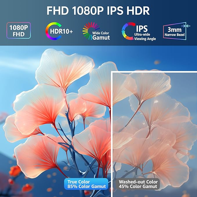 VisionOwl Portable Monitor 15.6 Inch 1080P FHD 85% sRGB Second Screen, USB-C HDMI HDR FreeSync Travel Monitor for Laptop MacBook PC PS5 Xbox, VESA Mountable, with Speakers, Cover Stand, Black