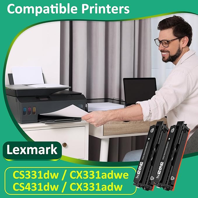 20N10K0 Black Toner Cartridge(with chip) for Lexmark CS331dw CS431dw CX331adwe CX431adw Printer,1,500 Pages High Yield Ink Cartridge Compatible 20N1HK0,20N1XK0 (2 Pack Black)