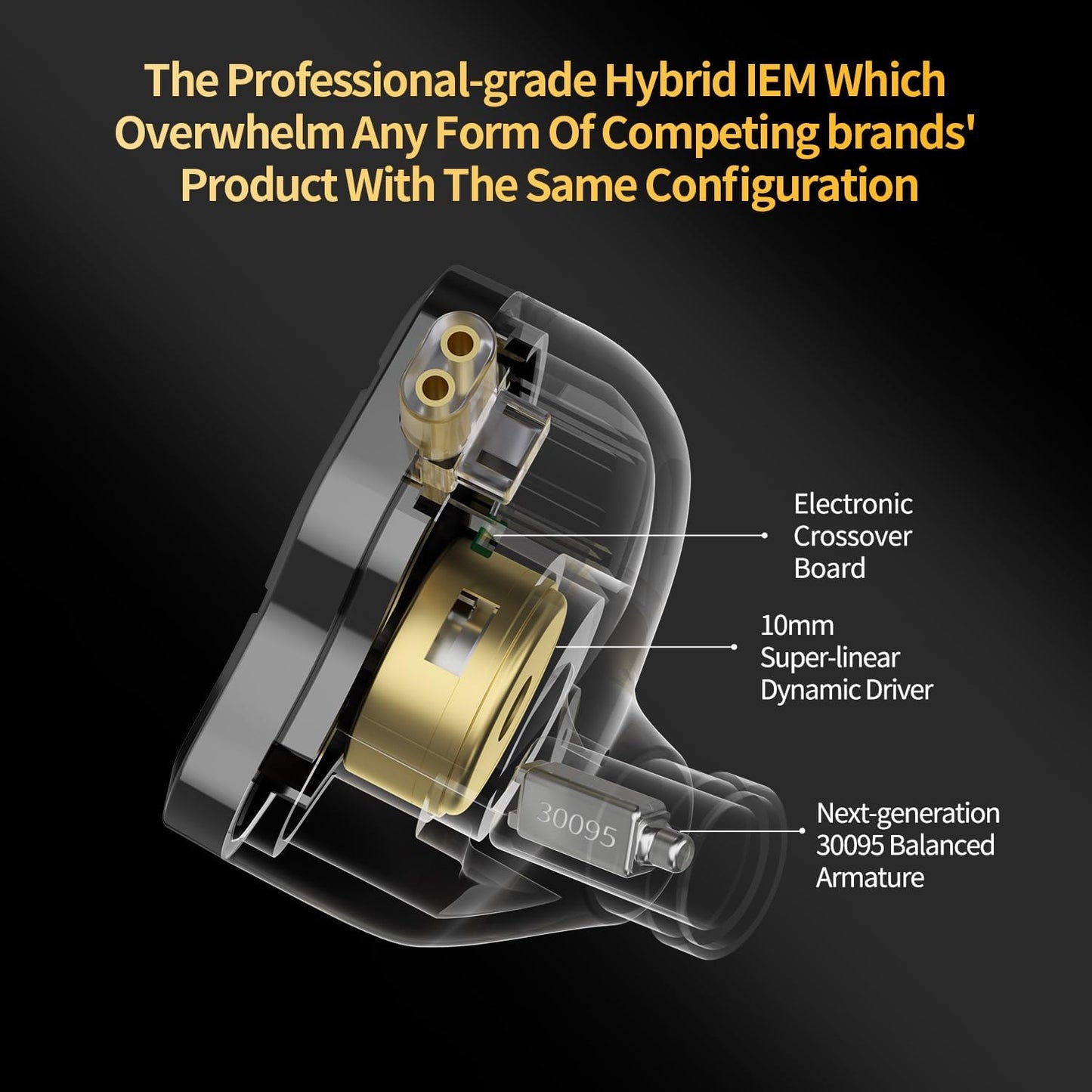 KZ ZSN Pro 2 in-Ear Monitors Headphones Metal Earphones 1BA+1DD Hybrid Technology HiFi Bass Clear Sound IEMs Noise Cancellation Earbuds Wired for Musicians Singer Audiophile(Yellow,with Mic)