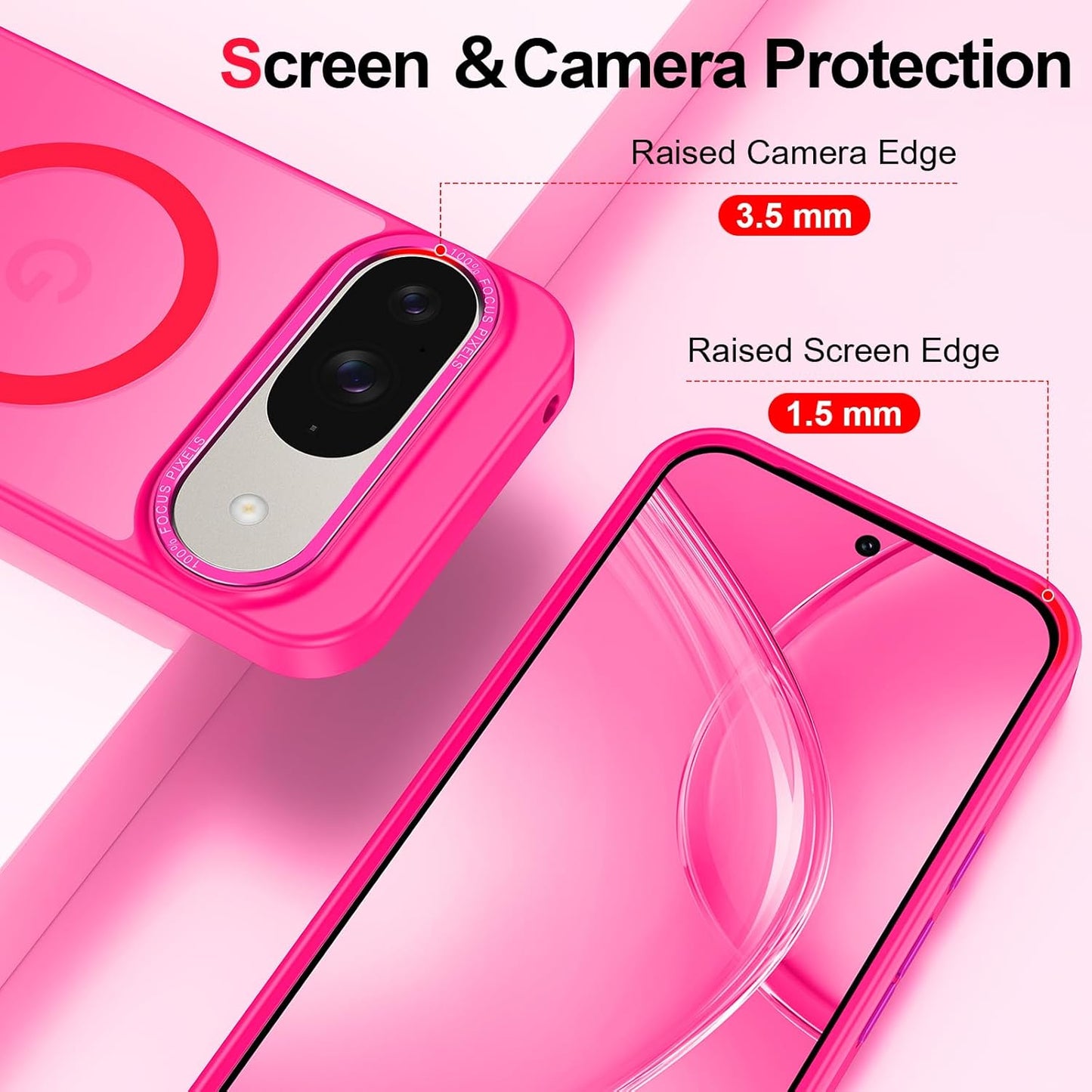 Magnetic for Google Pixel 9/Pixel 9 Pro Case, [Military Grade Drop Protection] [Compatible with MagSafe] Shockproof Slim Translucent Matte Anti-Slip for Women Girls Men Case, Hot Pink