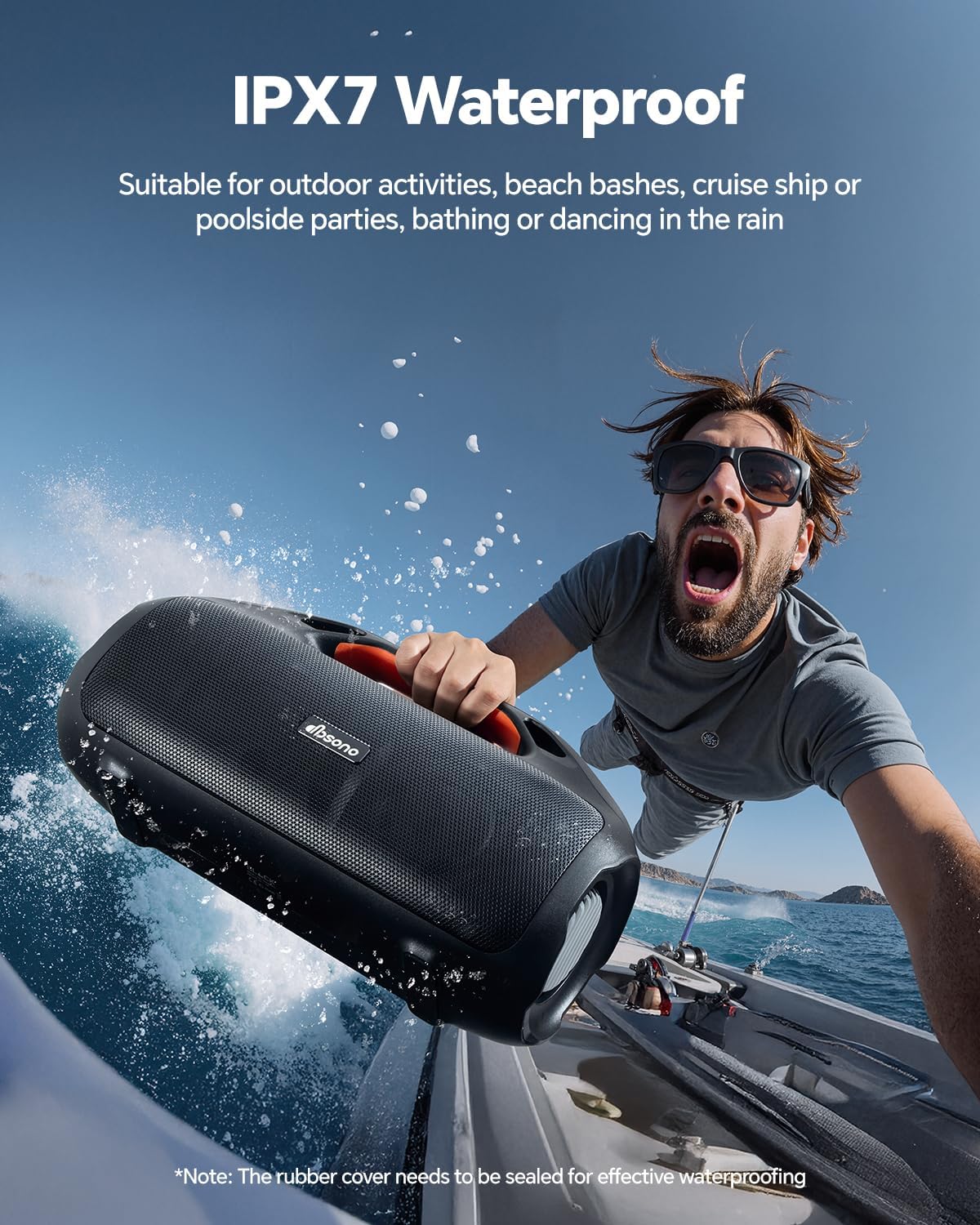 100W Bluetooth Speaker, Outdoor Wireless Boombox with Powerful Bass, RGB Lights, IPX7 Waterproof|30H Playtime|USB-C|TWS|AUX, Portable for Party, Camping, Pool, Beach, Backyard-Black