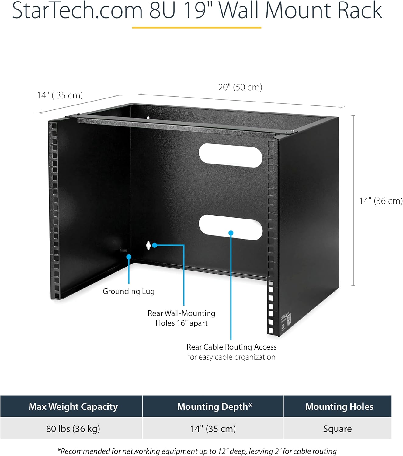StarTech.com 8U Wall Mount Patch Panel Bracket - 13.75 inch Deep - 19" Patch Panel Rack & 1U Server Rack Shelf - Universal Vented Rack Mount Cantilever Tray, Black (CABSHELFV1U)