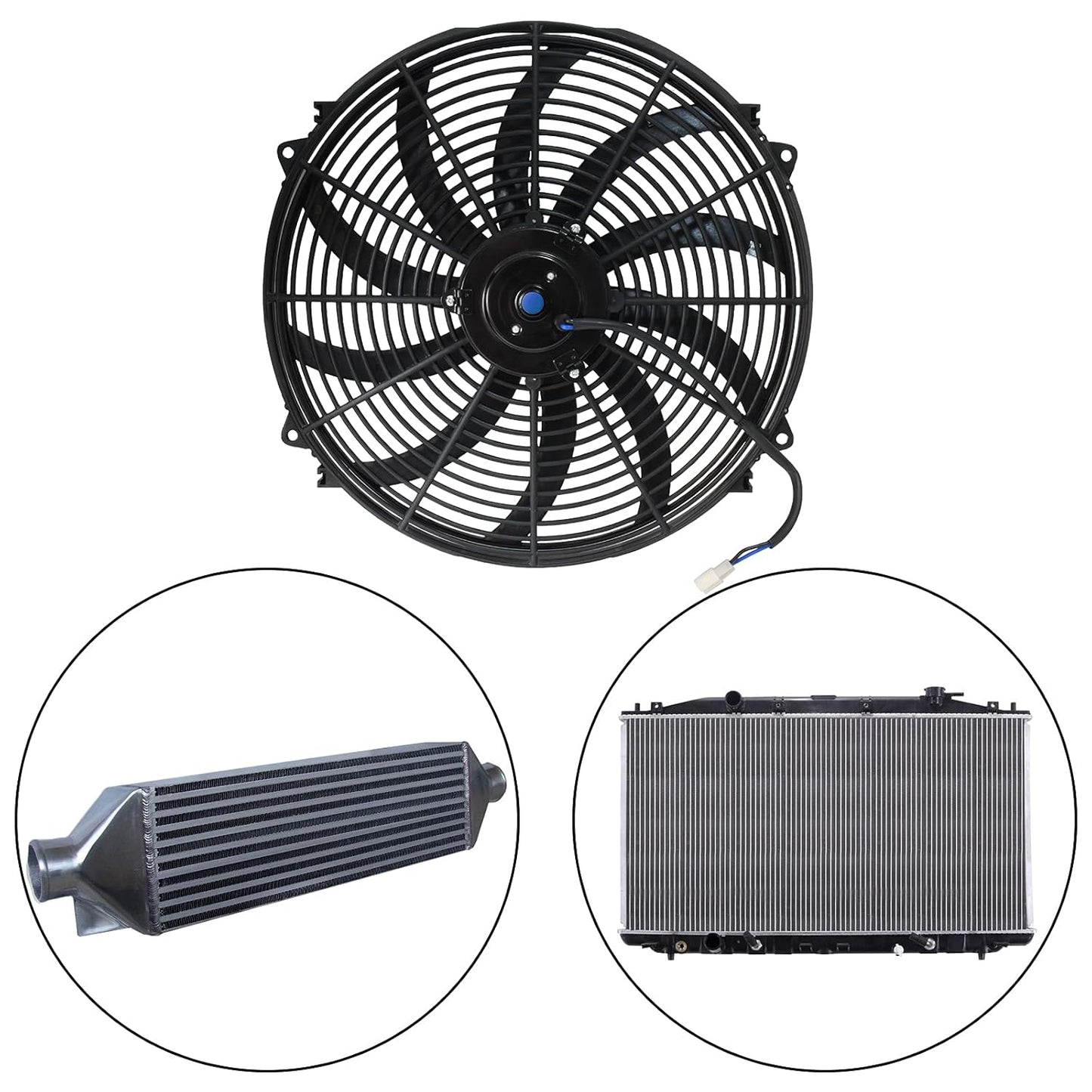 MuHize 16 Inch Universal Radiator Cooling Fan Kit - 12V 120W High Performance Push/Pull Electric Fan with Mounting Hardware, Fits Car/SUV/Light Truck Engine Cooling System