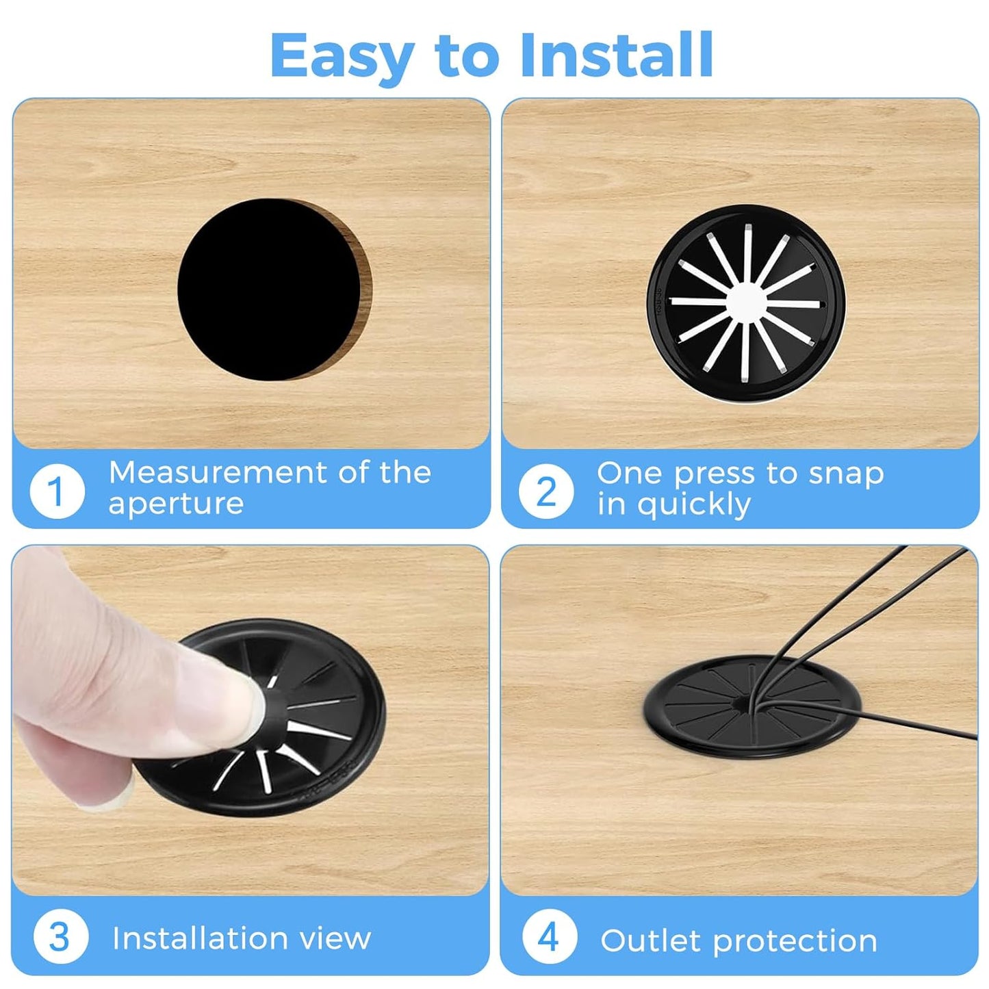 50 Pcs Cable Grommet, Snap Bushing 7/16" (11 mm) Mounting Diameter, Flexible Petal-Shaped Buckle Round Nylon Desk Grommet for Wires Through Countertop Cord Organizer and Protection, Black