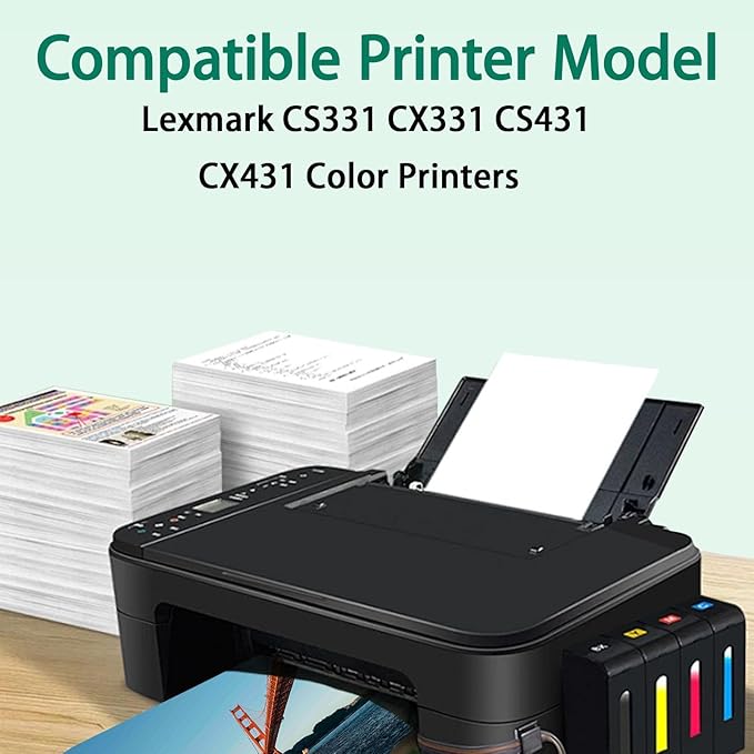 CS331 CX331 Toner Cartridge-4 Pack, 20N10K0 20N10C0 20N10M0 20N10Y0 Replacement for Lexmark CS331 CX331 CS431 CX431 Color Printers(with Chip)