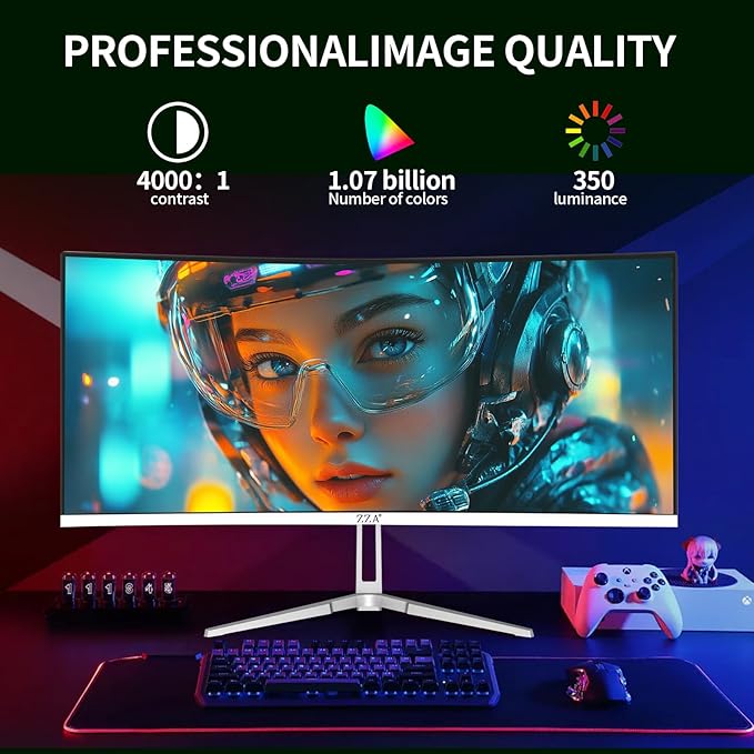 ZZA UltraWide 34 Inch Curved Monitor 1500R PC Screen 180hz Refresh Rate WQHD 3440x1440 Computer Gaming Monitor VA PanelAMD FreeSync Premium | HDR10 | 99% sRGB | VESA