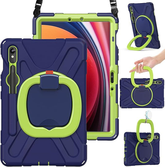 BRAECN Kids Case for Galaxy Tab S10 Lite/S10 FE 2025 & S9 FE/S9/S8/S7 10.9"/11" SM-X400/X520/X510/X710 | Heavy Duty Protective Silicone Cover with S Pen Holder, Kickstand & Shoulder Strap, Navy Green