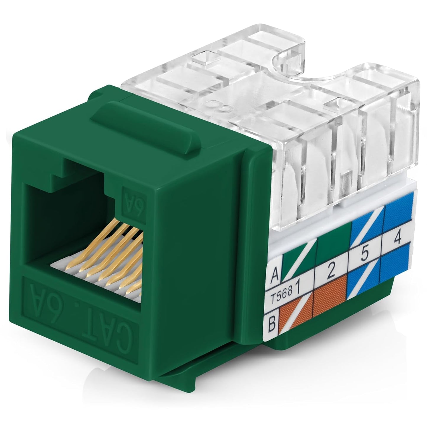 Everest 90° Angled RJ45 Cat6A Keystone Jacks 10-Pack in Green - Slim Profile Female RJ45 Connectors - Cat 6A Keystone Jack - Compatible with 90° Angled Speed Termination Tool - easyJACK (B094WB91H3)