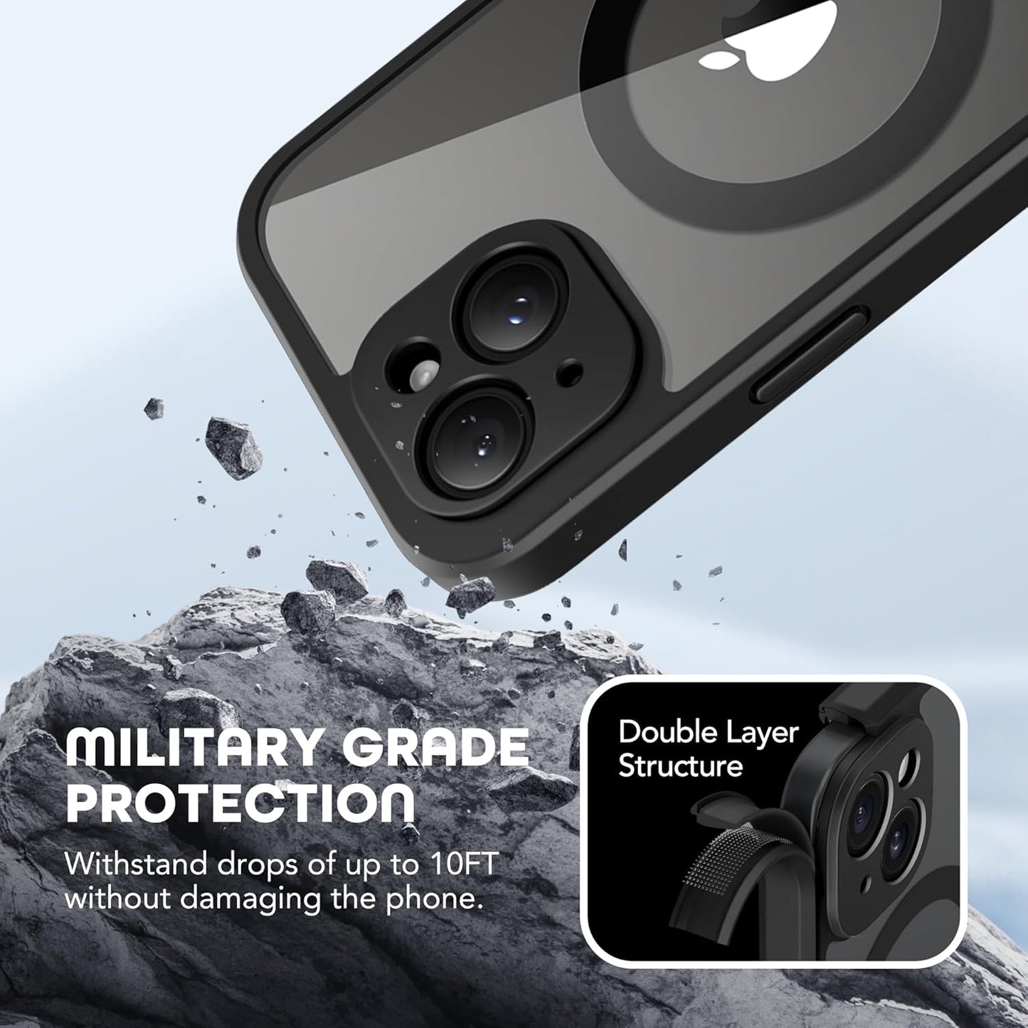 Magnetic for iPhone 15 Plus Case, Compatible with MagSafe, Built-in Privacy Screen Protector and Camera Protection, Anti Spy Full Body Dustproof Shockproof Hard Phone Case 6.7", Black