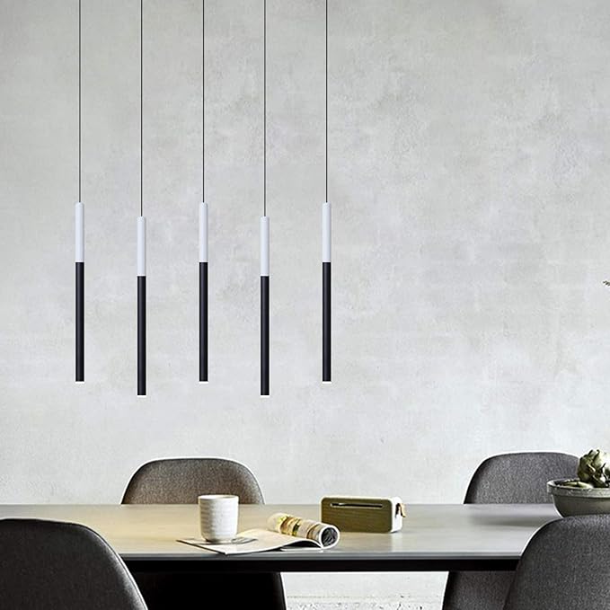 ALTAIR 5 Mini Pendant Lighting White-Black - LED Hanging Light Fixture for Kitchen Island, Bar, Foyer - Cluster Pendants - Dimmable, Adjustable Wire, Lamp Bulb Included