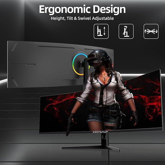 49 Inch Curved Ultrawide Gaming Monitor 5K, DFHD(5210x1440P), 165Hz, HDR10 1500R, 32:9, AMD FreeSync, 125% sRGB, Computer Monitor, Built-in Speakers, HDMI/DP VESA100*100mm Black