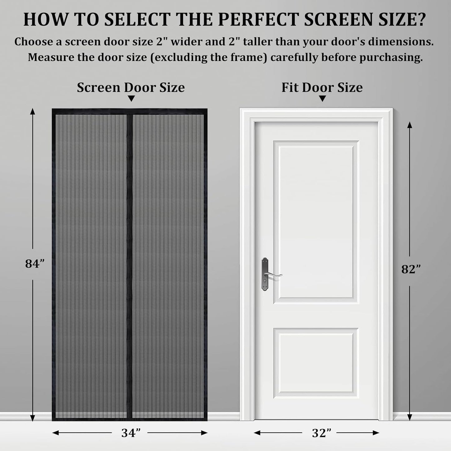 Magnetic Screen Door - Self Sealing, Heavy Duty, Hands Free Mesh Partition Keeps Bugs Out Let Breeze in- Pet and Kid Friendly - Keep Open Feature (Black, Fit Door Size 32x 82 Inch)
