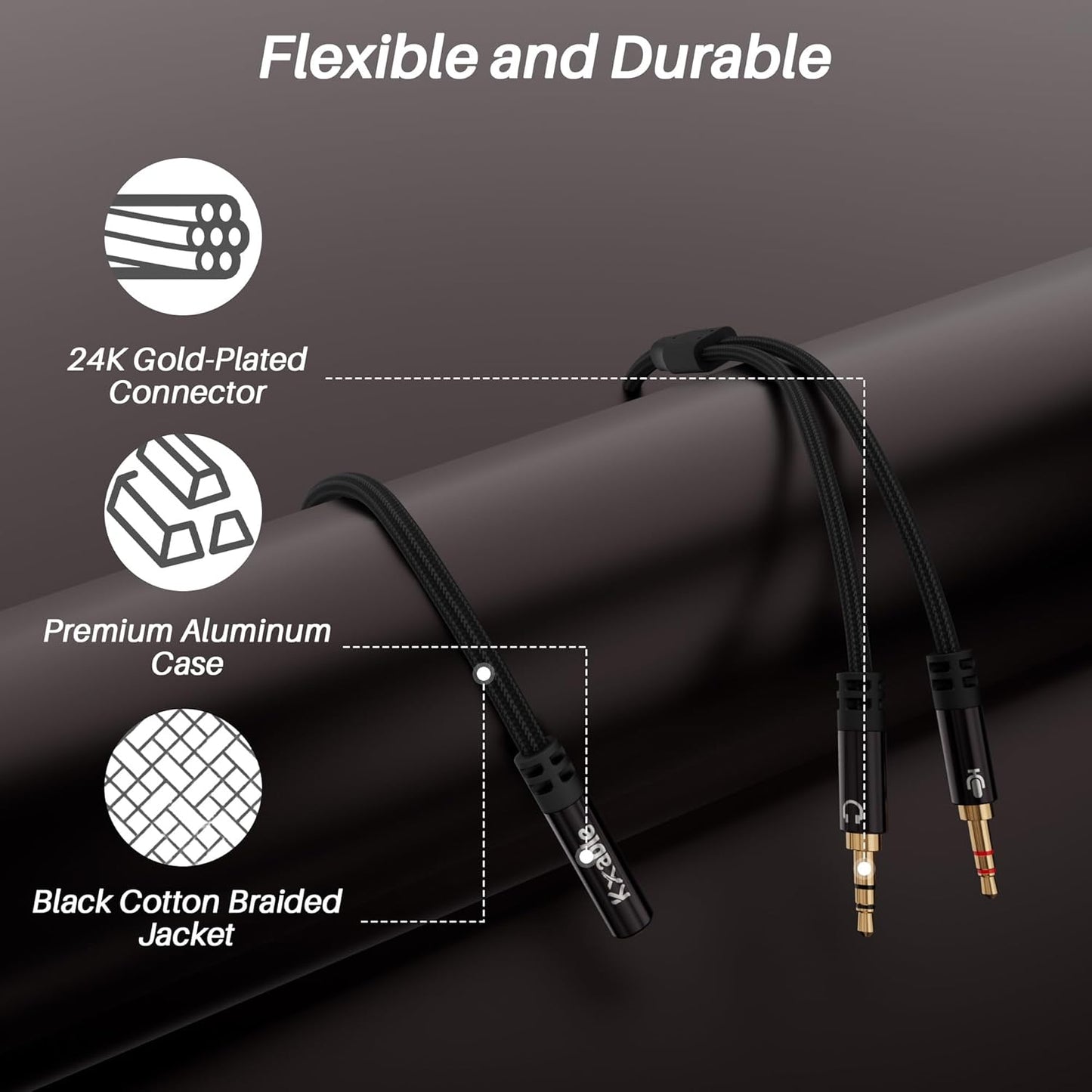 Headphone Splitter for Computer, 3.5mm Female to Dual 3.5mm Male Audio Splitter Cable, Stereo Jack Earphones Headset to PC Laptop Adapter, 1/8inch 2-in-1 Y Separator Aux Dongle Converters, 2FT