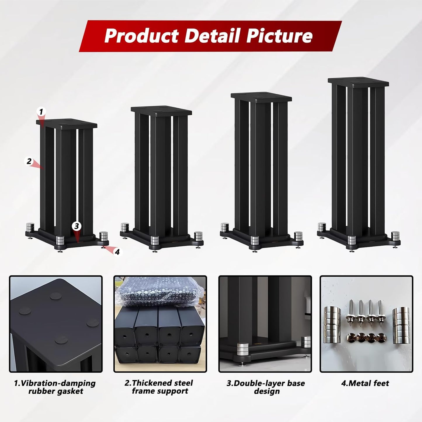 A Pair of Universal Speaker Stands, Heavy Duty Speaker Stands Holds Bookshelf Speaker Satellite Speaker Large Speaker, Vibration-Absorbing MDF Design, Holds 88lbs Speaker (Black, 20cm/7.8in)