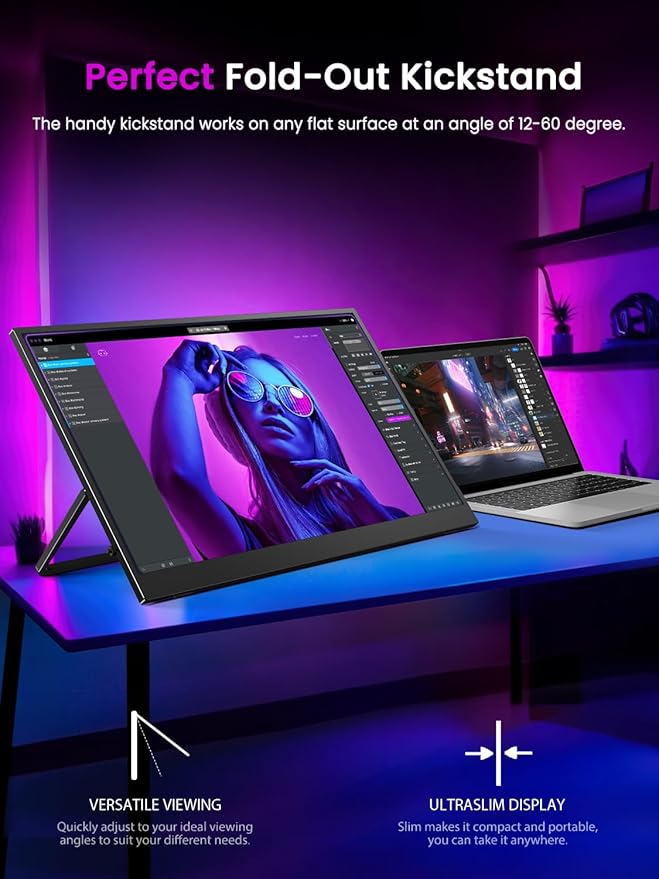 UPERFECT 17.3'' 4K Portable Monitor QLED, 500 Nits 100% DCI-P3 UHD FreeSync HDR 2 Speakers Eye Care Travel Monitor, 2 Fully Functional Type-C Port & HDMI for Laptop PC Phone, VESA & Kickstand