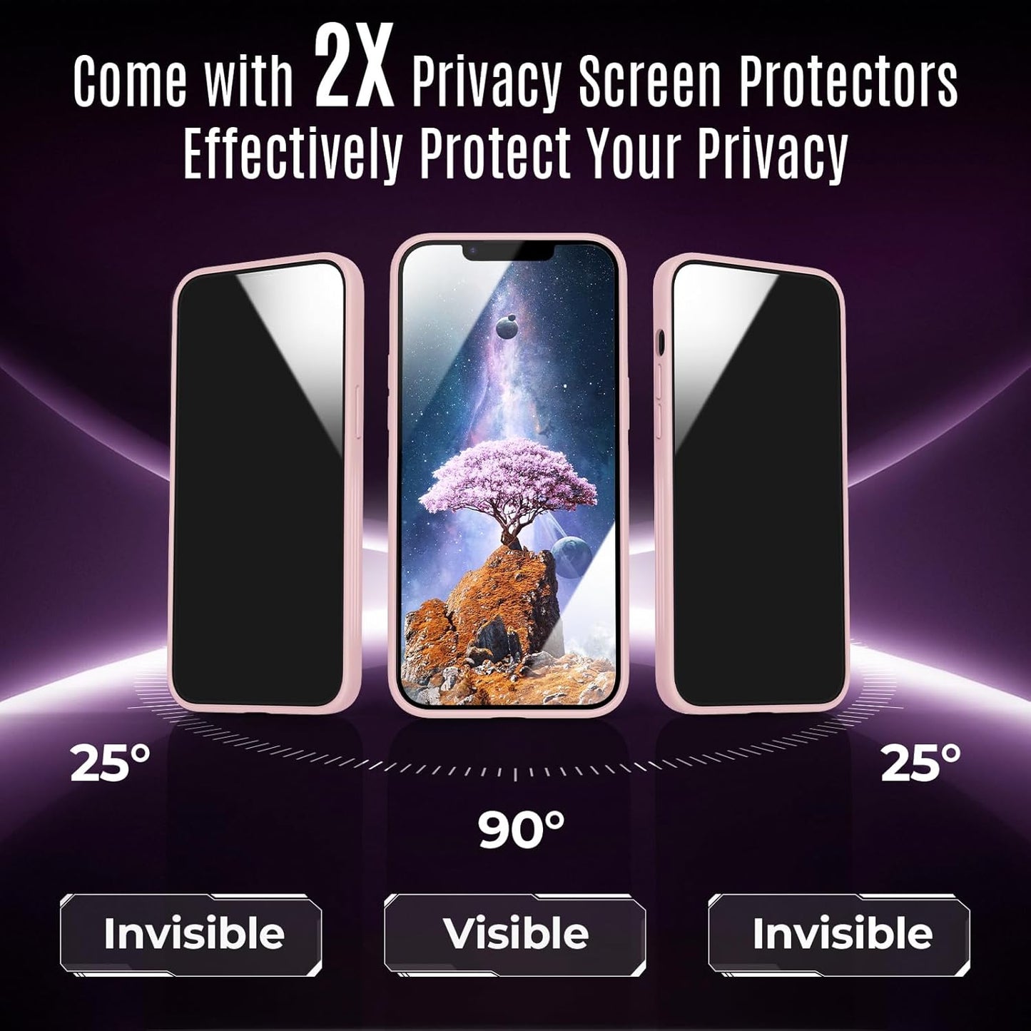 Designed for iPhone 12 Pro Case, Compatible with MagSafe, with Privacy Screen Protectors X2, [Camera Protection] [15FT Military Drop Protection] Shockproof Phone Case, 6.1", Pink