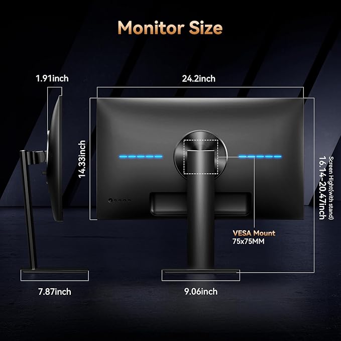 27 Inch Computer Monitor - Fast IPS 2K QHD 2560 x 1440p Desktop Monitor 100Hz 16:9 Display HDMI 2.0 & DP1.4 FreeSync 100% sRGB TÜV Eye Care PC Gaming Screen Support Vesa Height/Tilt/Swivel/Pivot