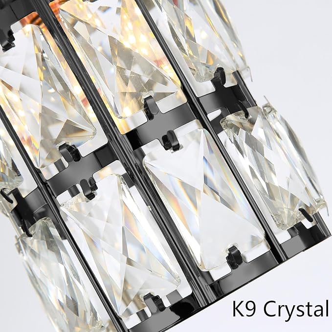 6-Lights Modern Crystal Pendant Lights for Kitchen Island LED Dimmable Glam Pendant Lighting Chandelier for Dining Room Hallway Corner Lamp Black