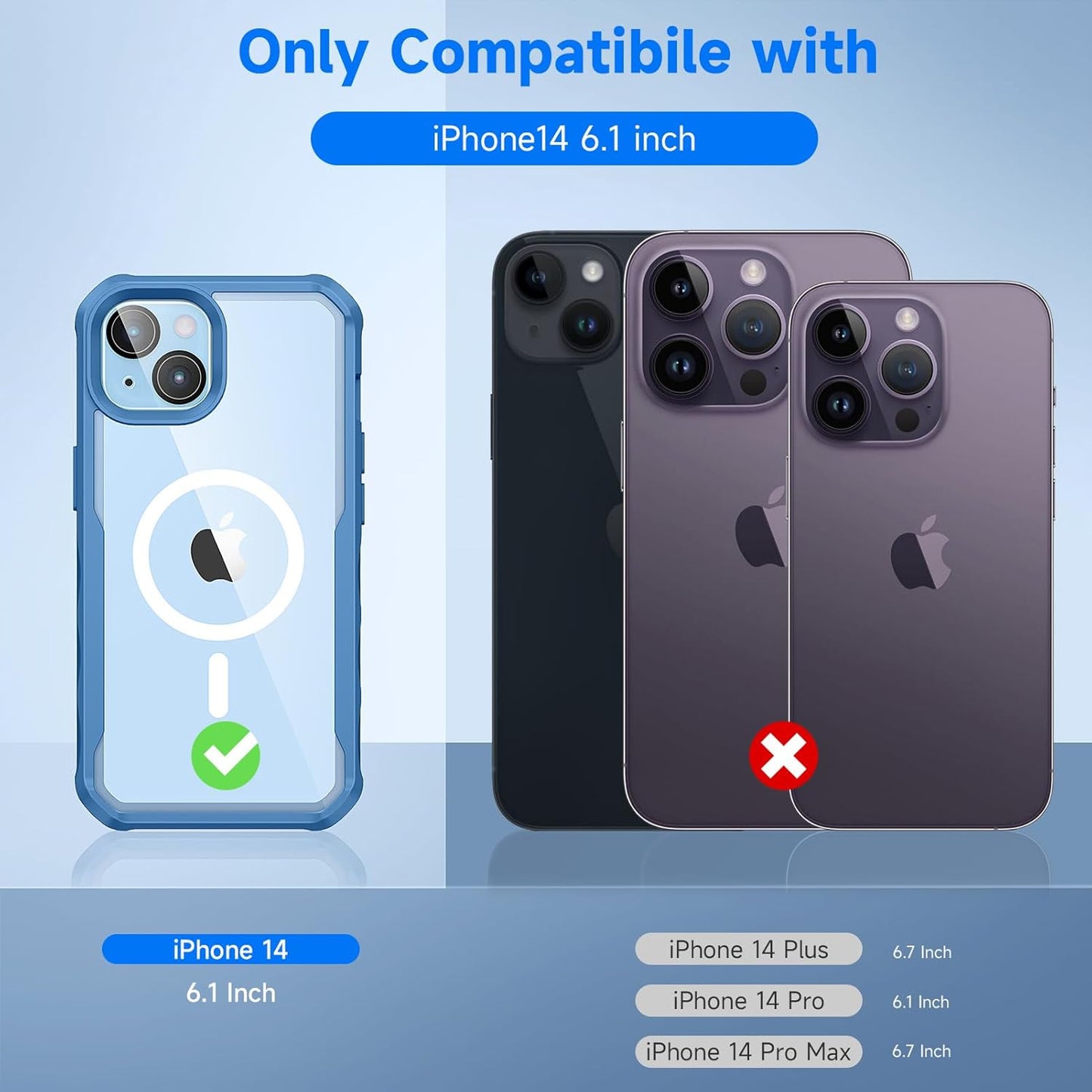 seacosmo for iPhone 14 Case, Full Body Bumper with Built-in 9H Tempered Glass Privacy Screen and Camera Lens Protector, Compatible with MagSafe, Shockproof 14 Phone Case, 6.1", Blue