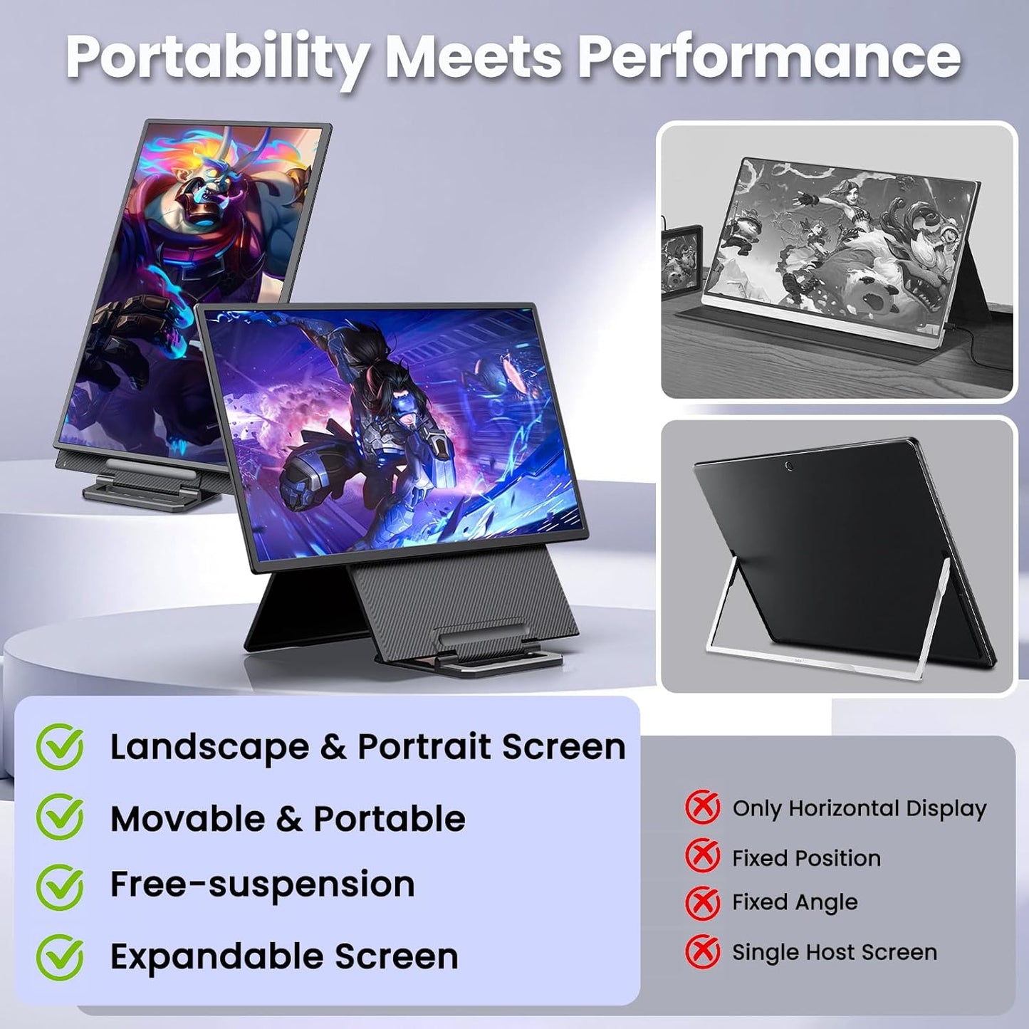 2K 180Hz Portable Monitor,23.8" 2560x1440 QHD 120% SRGB IPS FreeSync Gaming Moniter USB-C HDMI Large Work Home Office Second Monitor VESA Mountable, Adjustable Tilt & Height for Laptop, PS4,Xbox