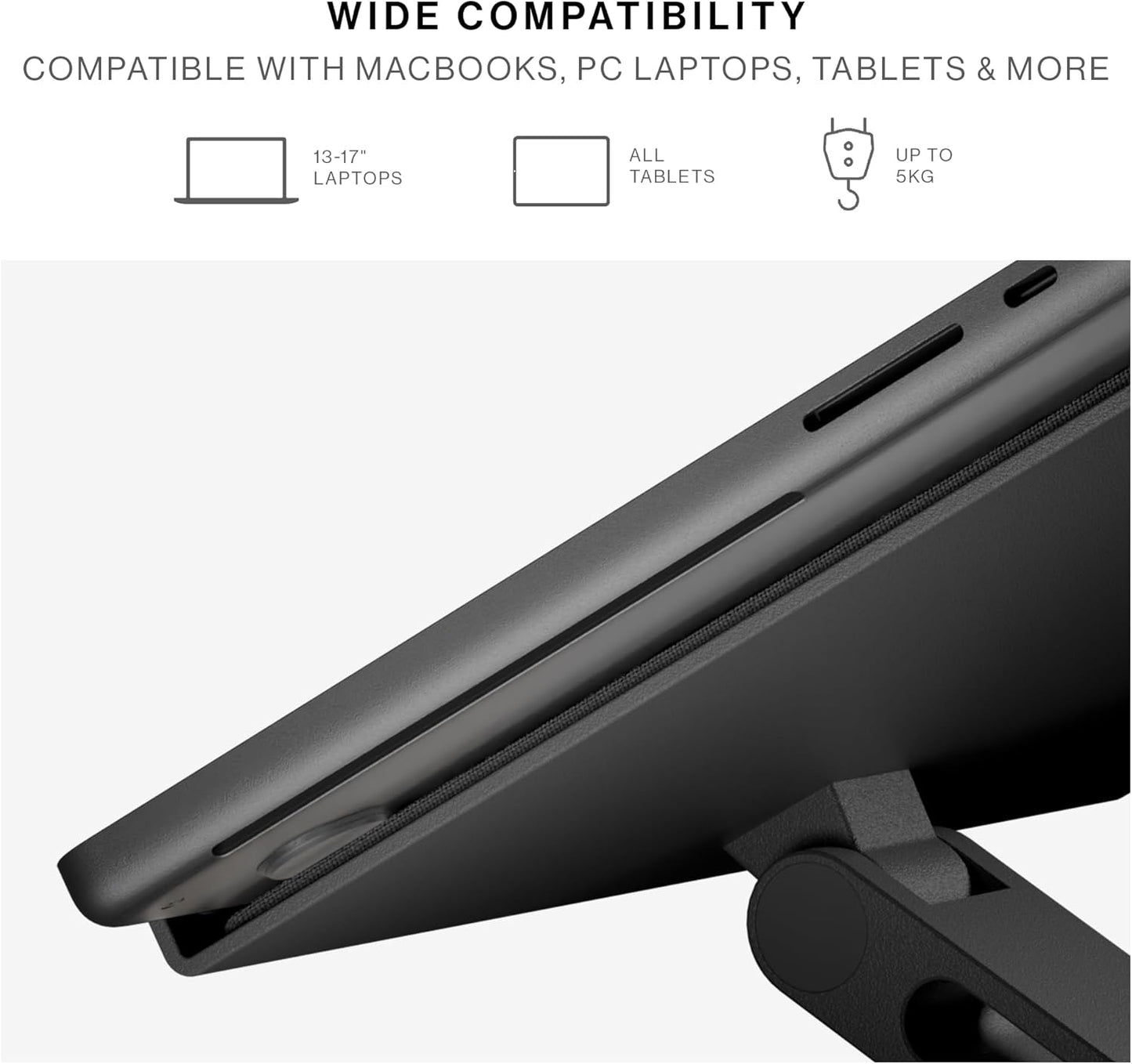 Native Union Desk Laptop Stand – Height Adjustable Ergonomic Computer Stand – Compatible with MacBook Air/Pro, iPad, Dell, HP, Lenovo, Microsoft Surface & Laptops & Tablets Up to 5kg (Black)