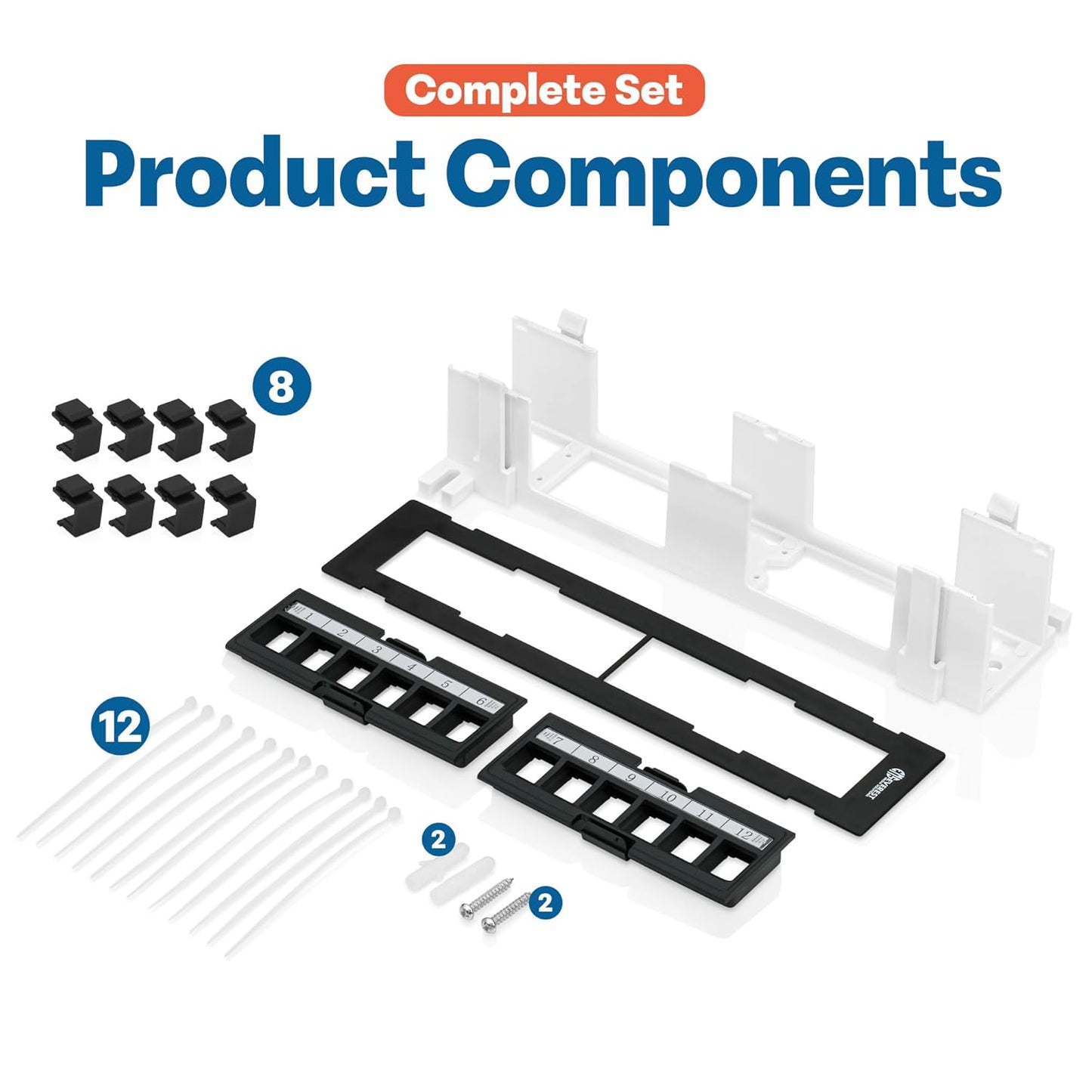 Everest Media 12-Port Keystone Patch Panel (1-Pack) - Removable 6-Port Panels - with 89D Wall Mount Bracket - Vertical/Horizontal Installation - 8 Blank Keystone Jack Inserts Included